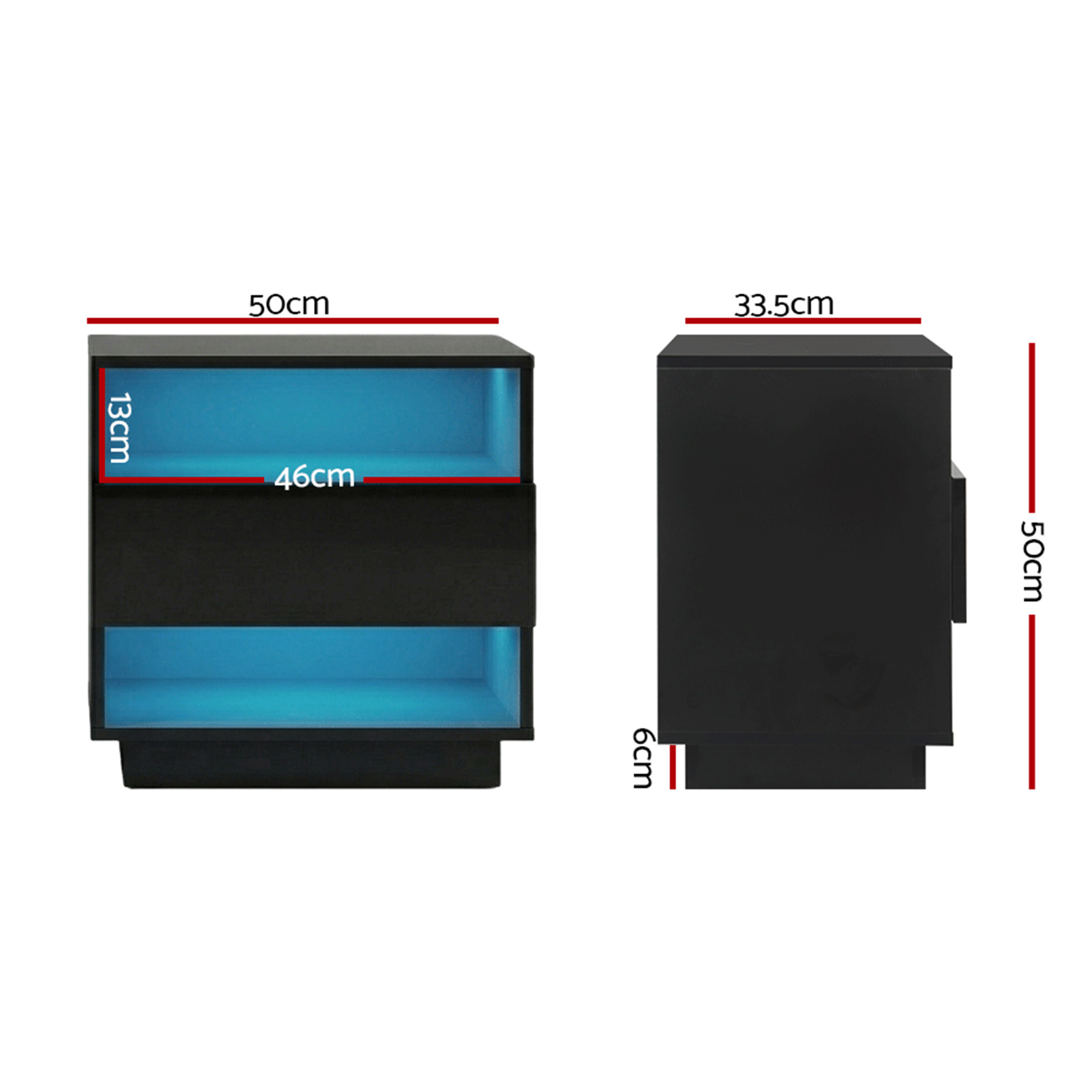 Artiss 2x Bedside Table LED with 2 Shelves - HANA Black - Image 3