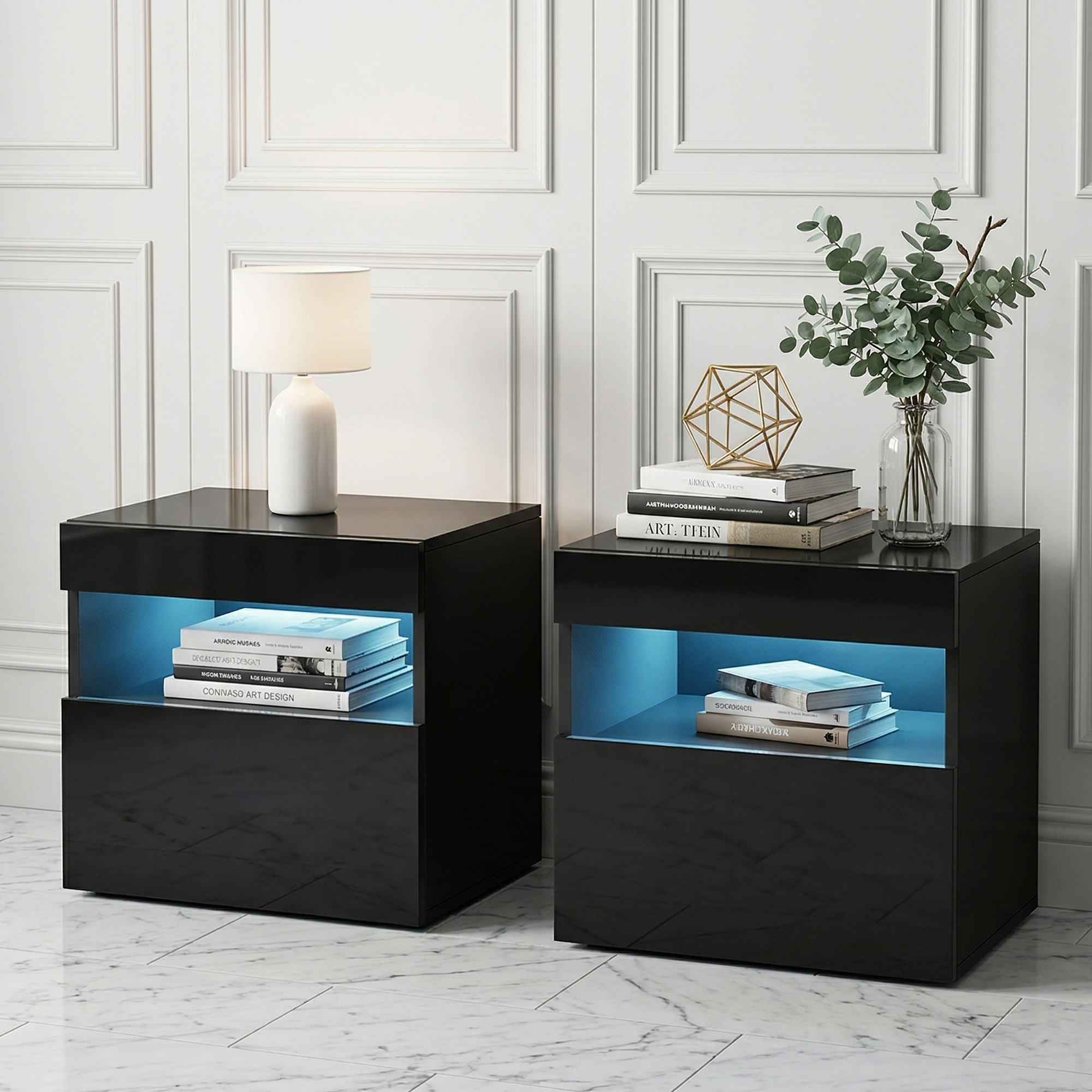 Artiss 2x Bedside Table LED - HERES Black - Image 1