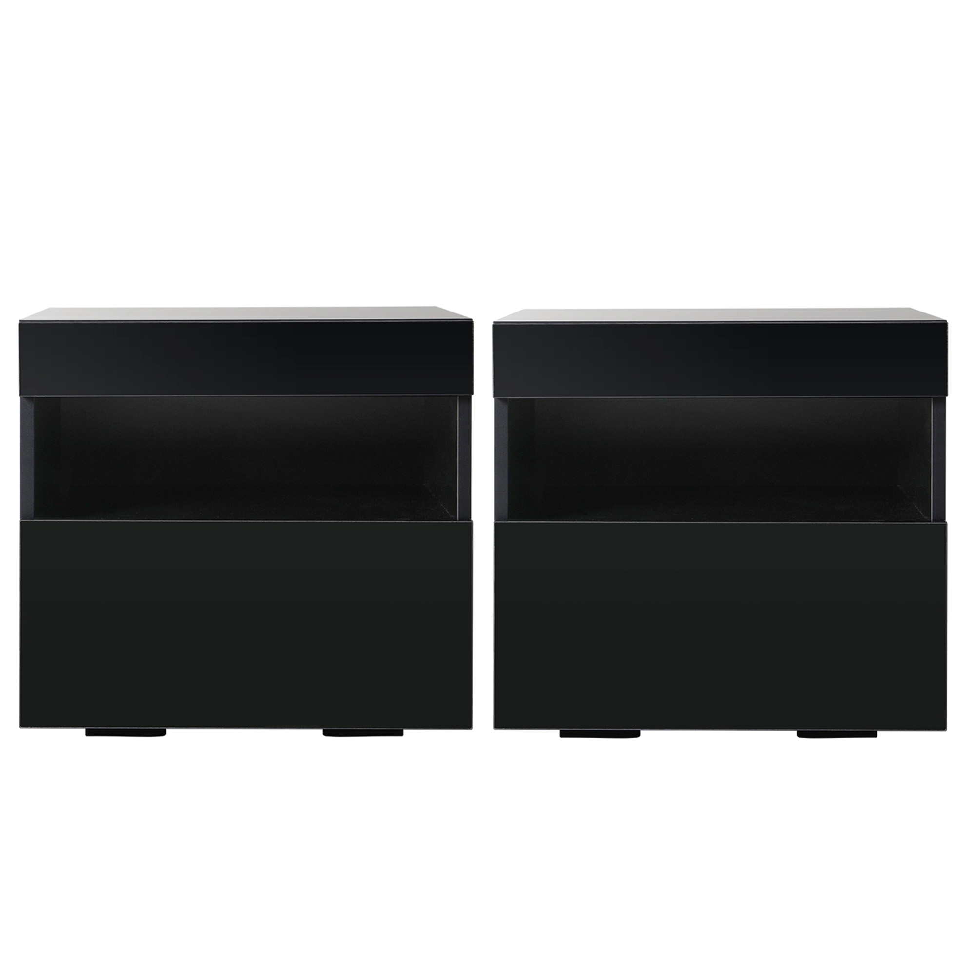 Artiss 2x Bedside Table LED - HERES Black - Image 2