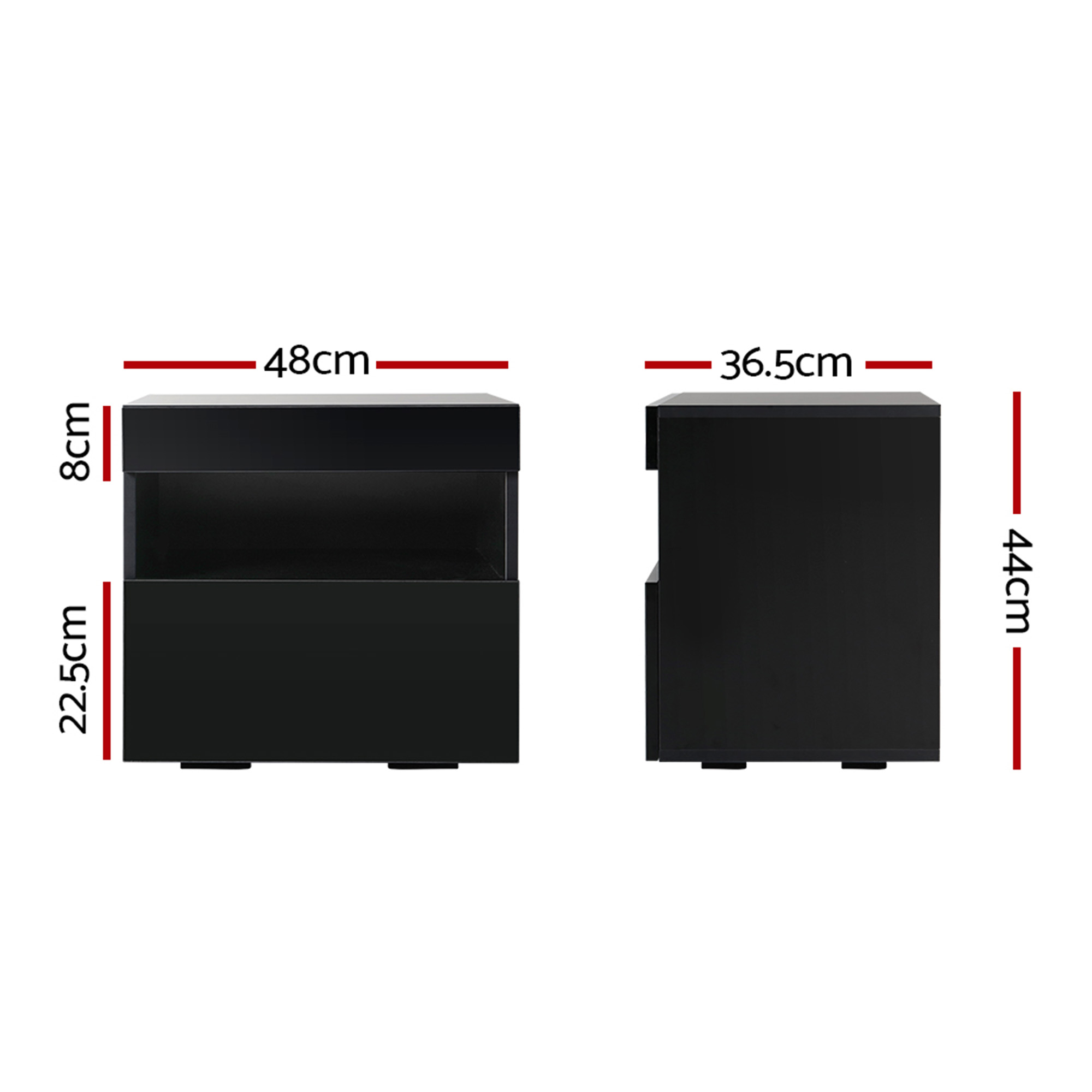 Artiss 2x Bedside Table LED - HERES Black - Image 3
