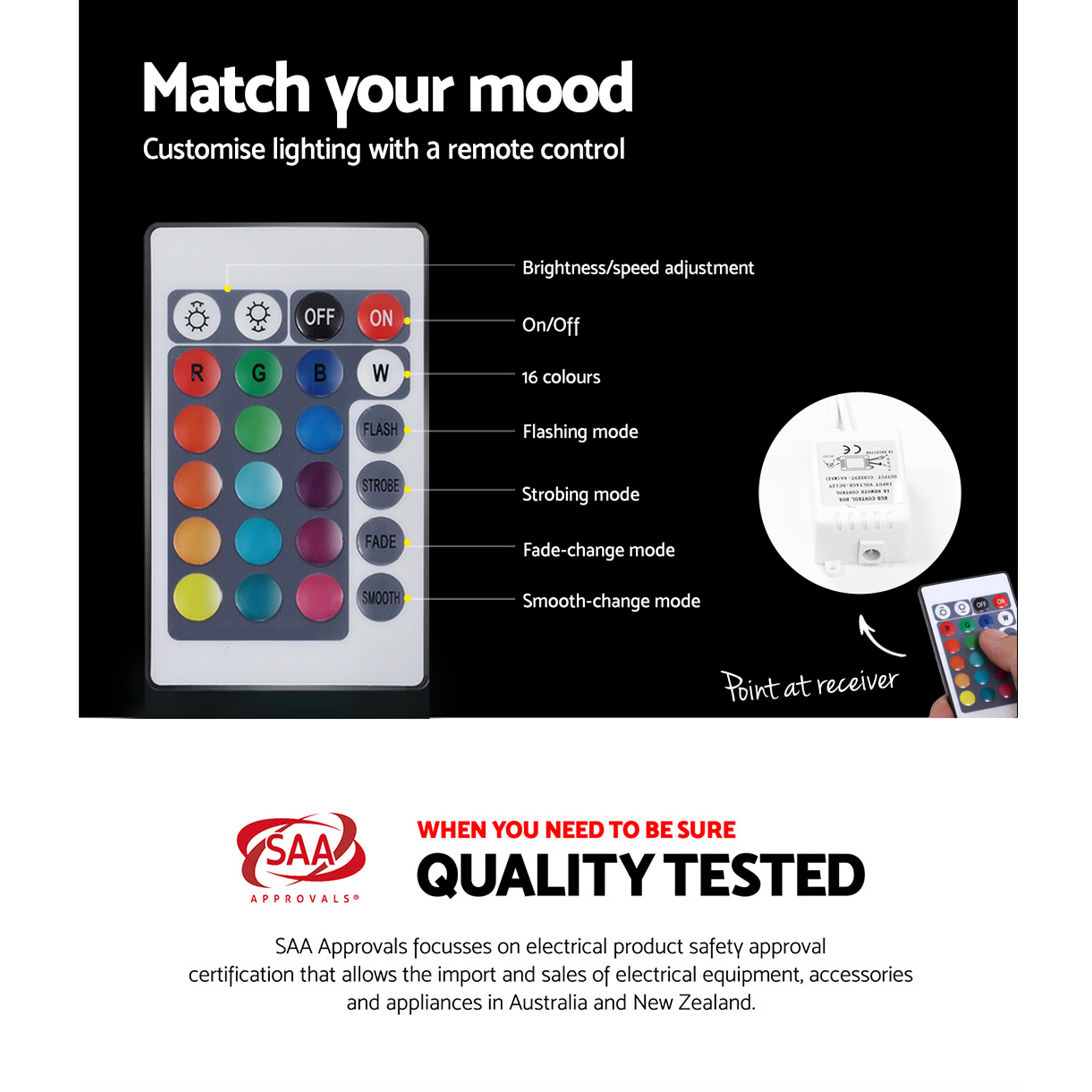Artiss 2x Bedside Table LED - HERES Black - Image 6