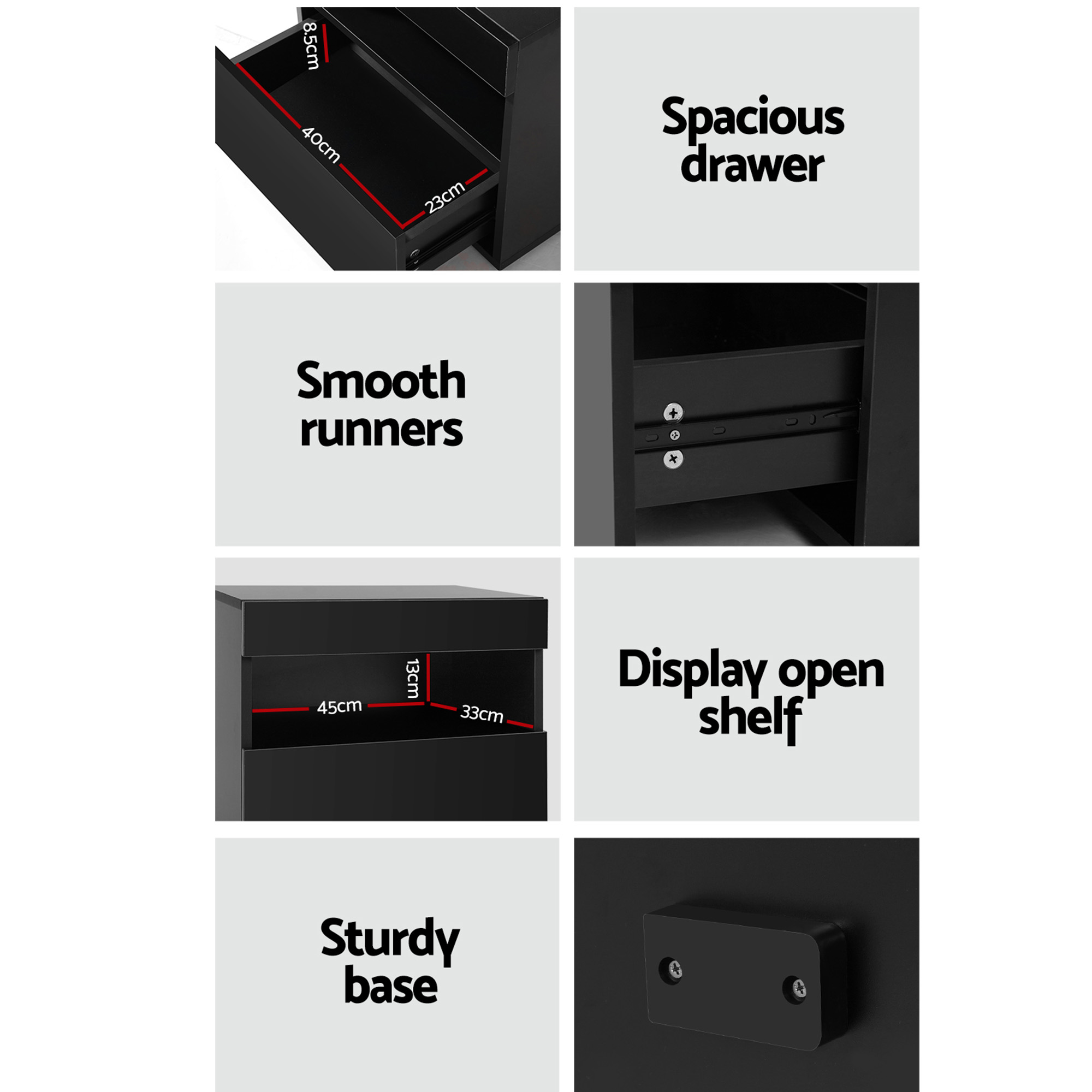 Artiss 2x Bedside Table LED - HERES Black - Image 7