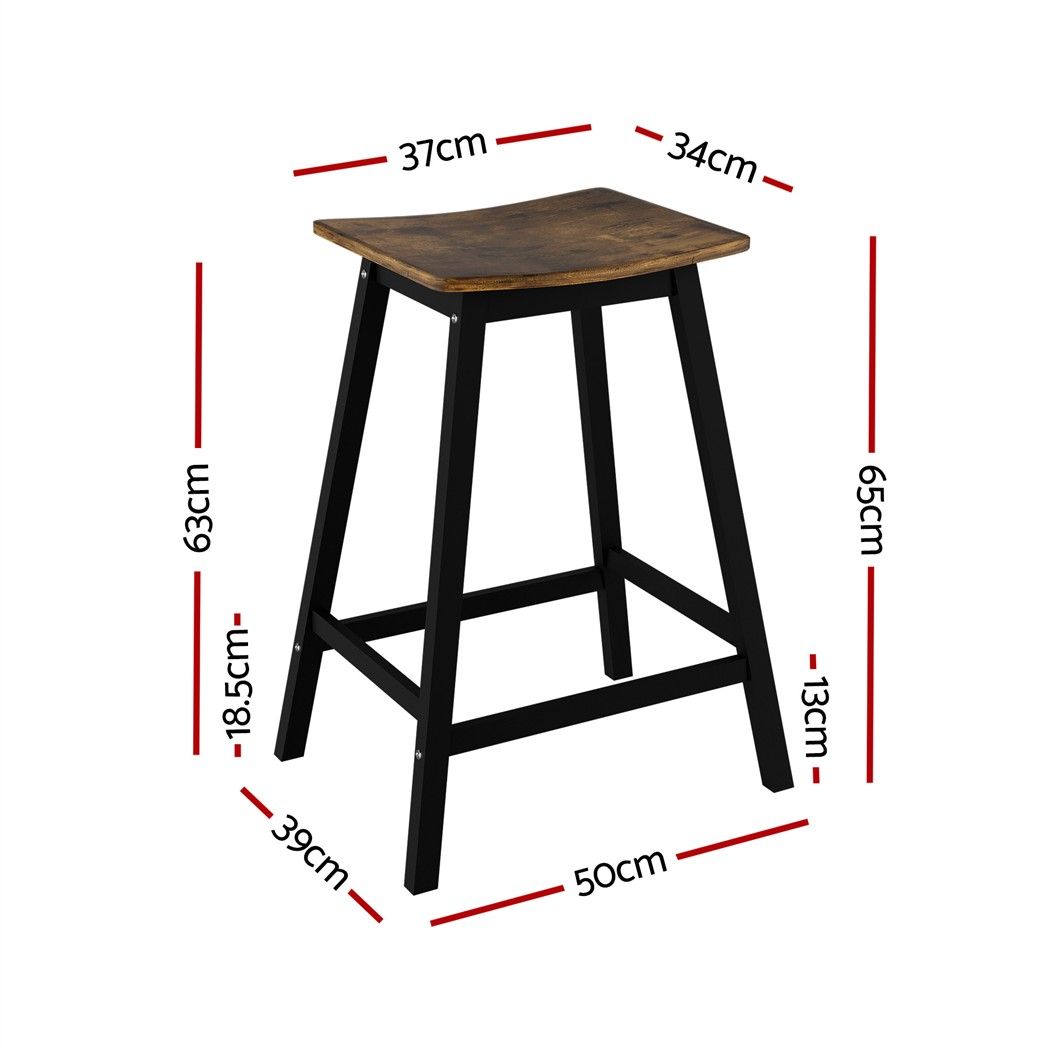 Artiss Bar Stools Set of 2 Kitchen Counter Stools Wooden Industrial Rustic Brown - Image 2