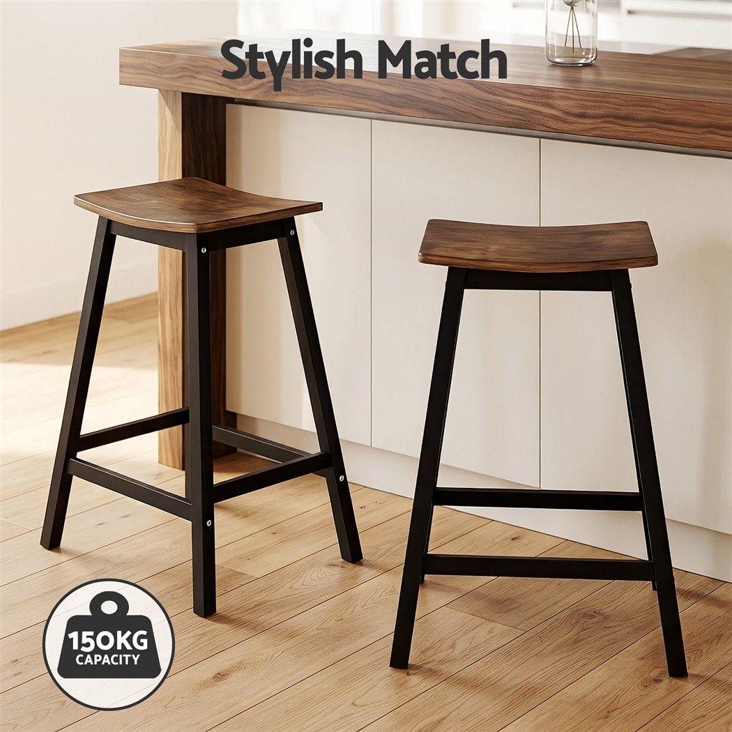 Artiss Bar Stools Set of 2 Kitchen Counter Stools Wooden Industrial Rustic Brown - Image 4