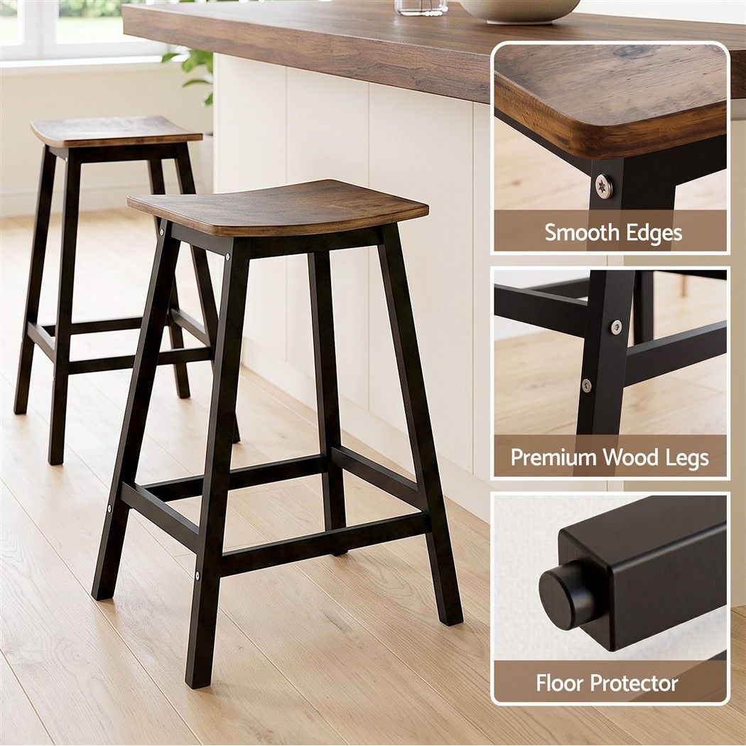 Artiss Bar Stools Set of 2 Kitchen Counter Stools Wooden Industrial Rustic Brown - Image 6