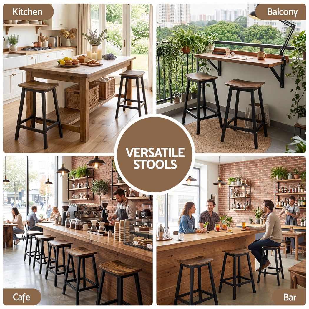 Artiss Bar Stools Set of 2 Kitchen Counter Stools Wooden Industrial Rustic Brown - Image 7