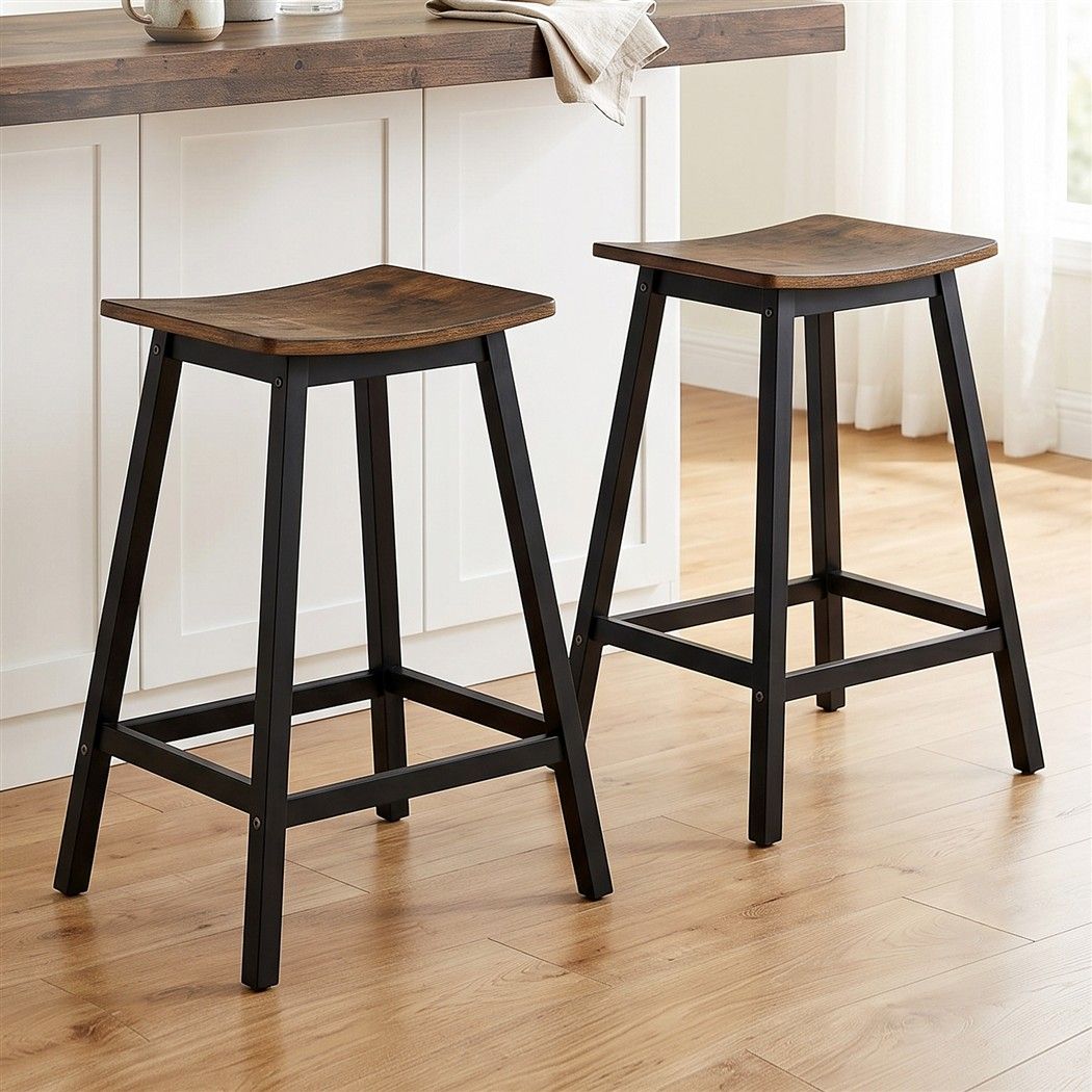 Artiss Bar Stools Set of 2 Kitchen Counter Stools Wooden Industrial Rustic Brown - Image 8