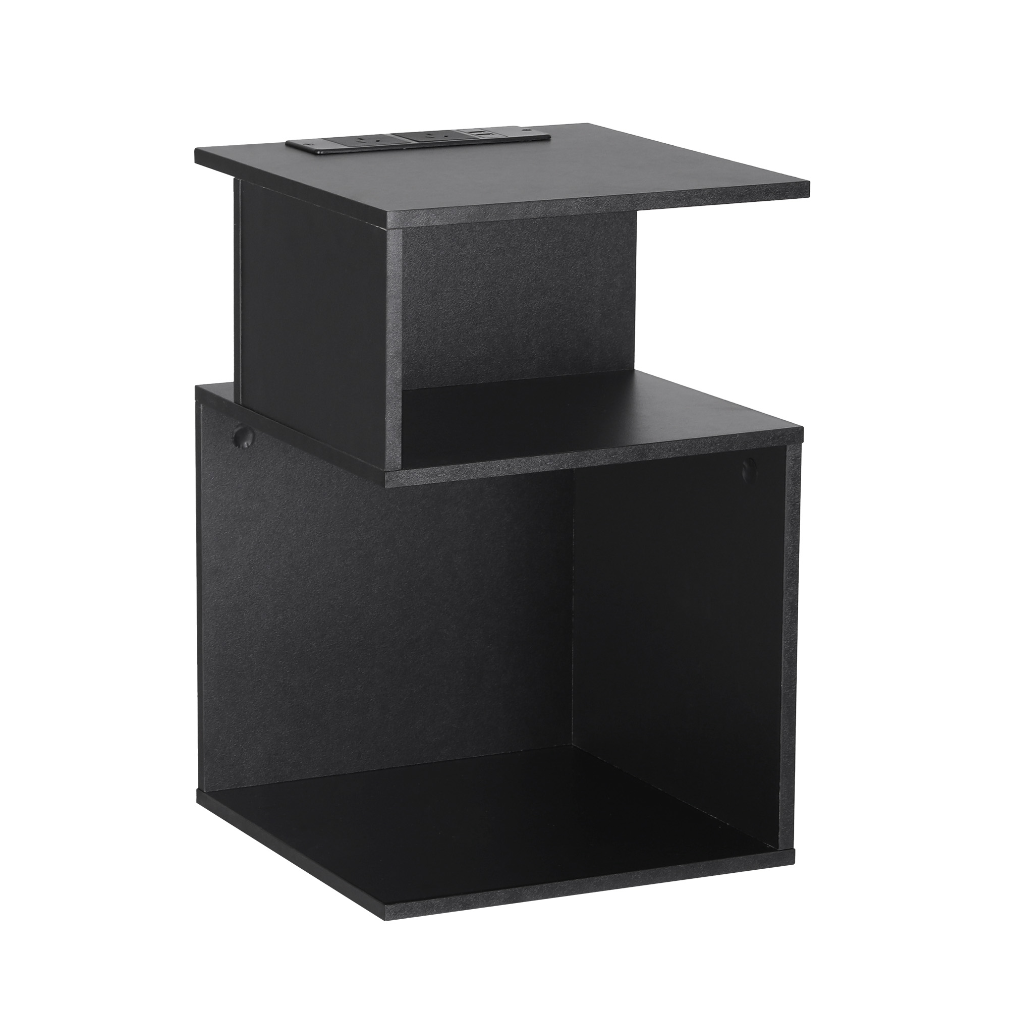 Artiss Bedside Table 2 Shelves S-Shaped Charging Station Black - Image 3