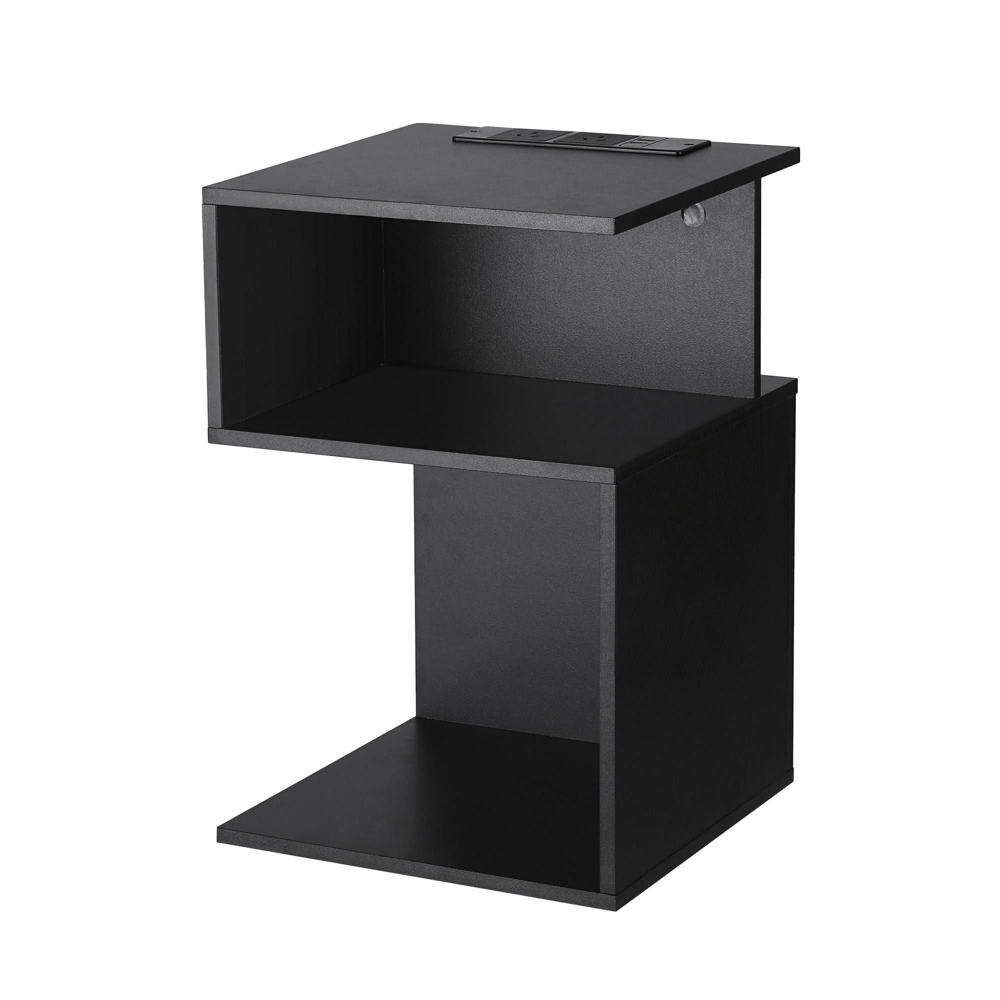 Artiss Bedside Table 2 Shelves S-Shaped Charging Station Black - Image 7