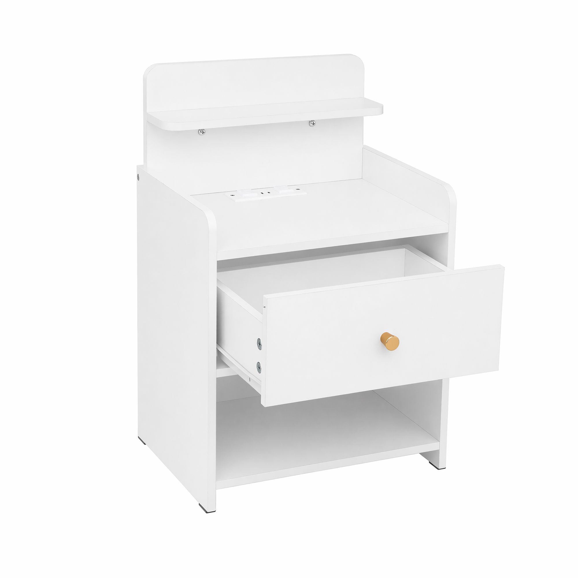 Artiss Bedside Table Drawer Charging Station White - Image 4