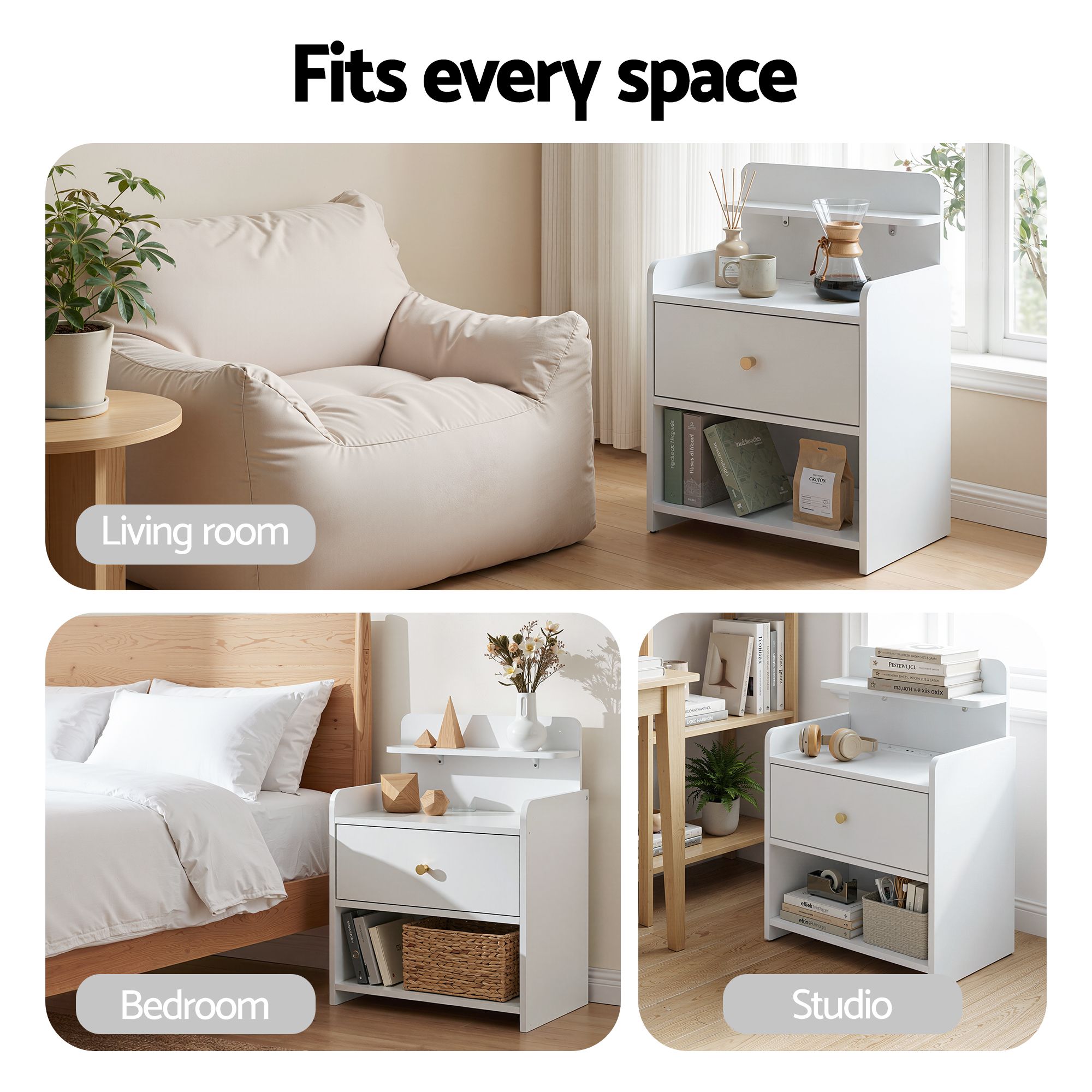 Artiss Bedside Table Drawer Charging Station White - Image 8