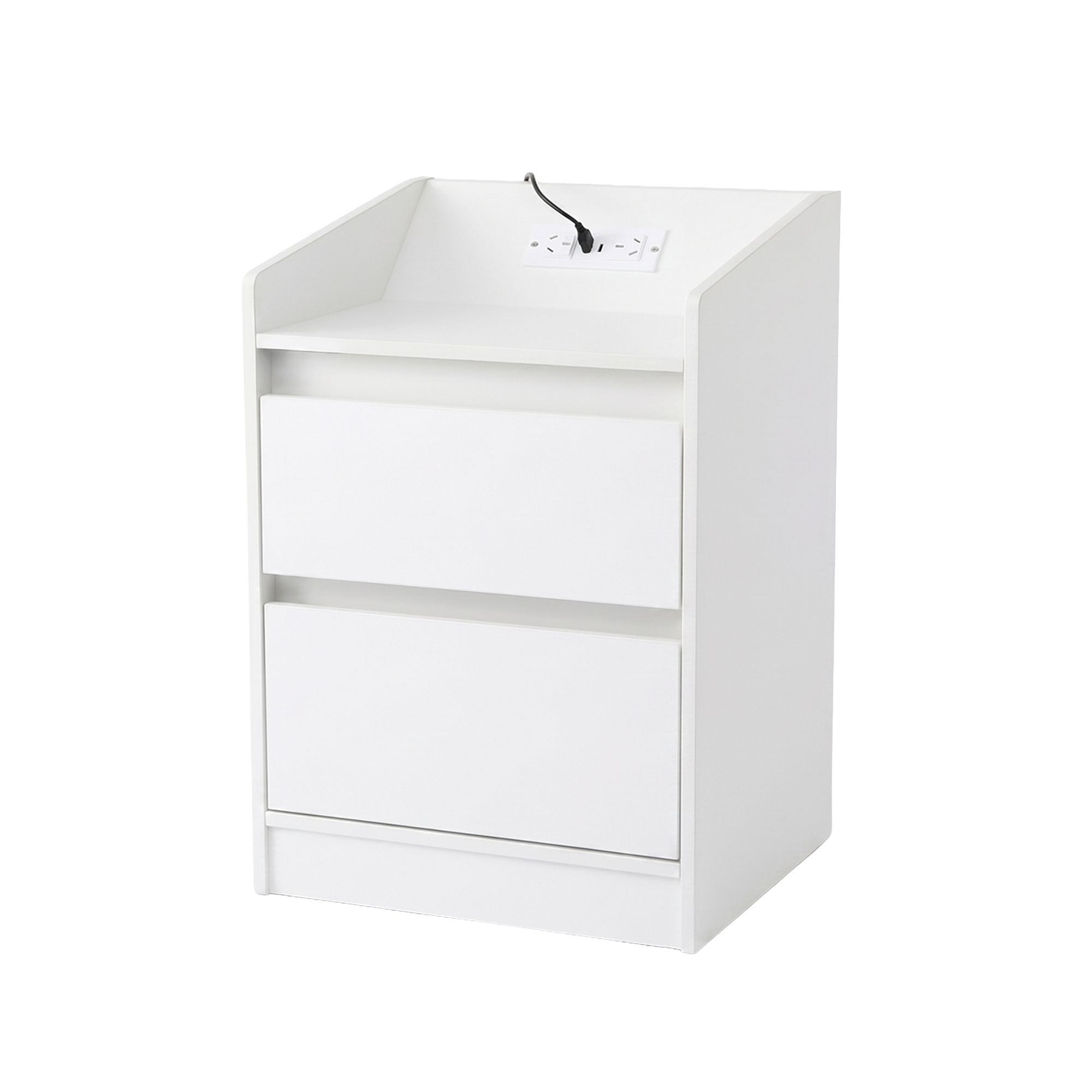 Artiss Bedside Table Nightstand with Charging Station 2 Drawers LED White - Image 1