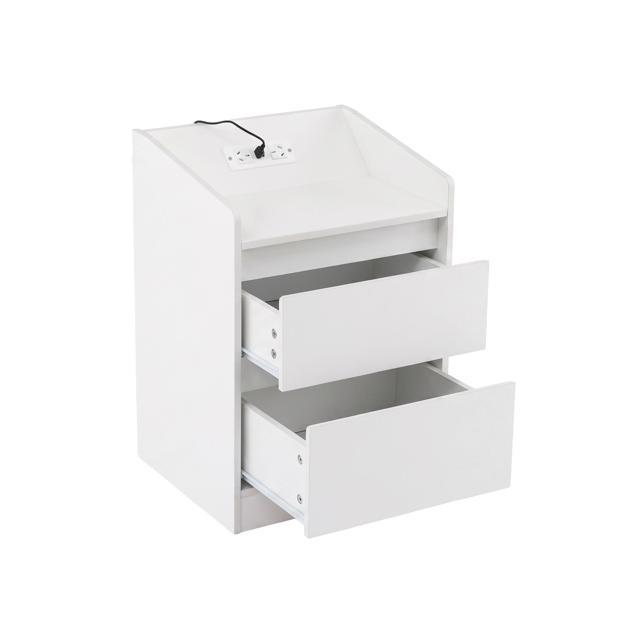 Artiss Bedside Table Nightstand with Charging Station 2 Drawers LED White - Image 4