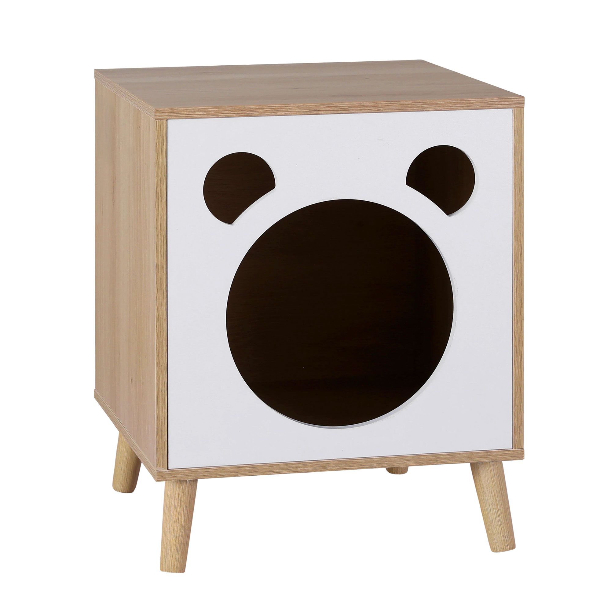 Artiss Cat Nest Bedside Table Solid Wood - Image 3