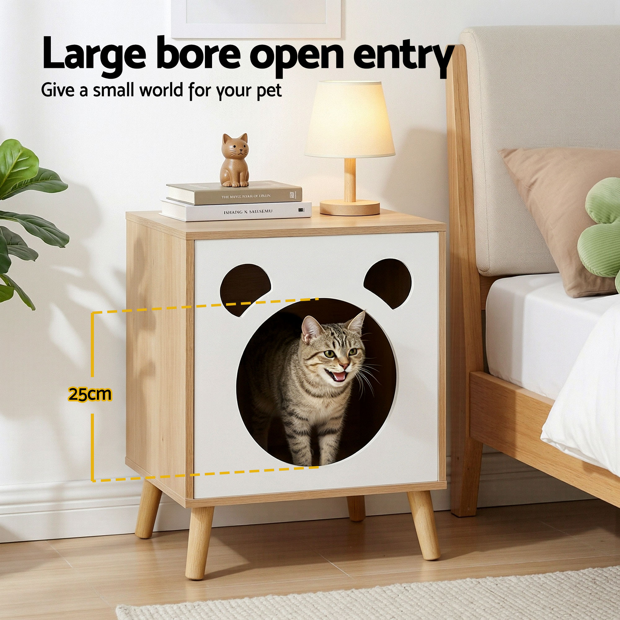 Artiss Cat Nest Bedside Table Solid Wood - Image 4