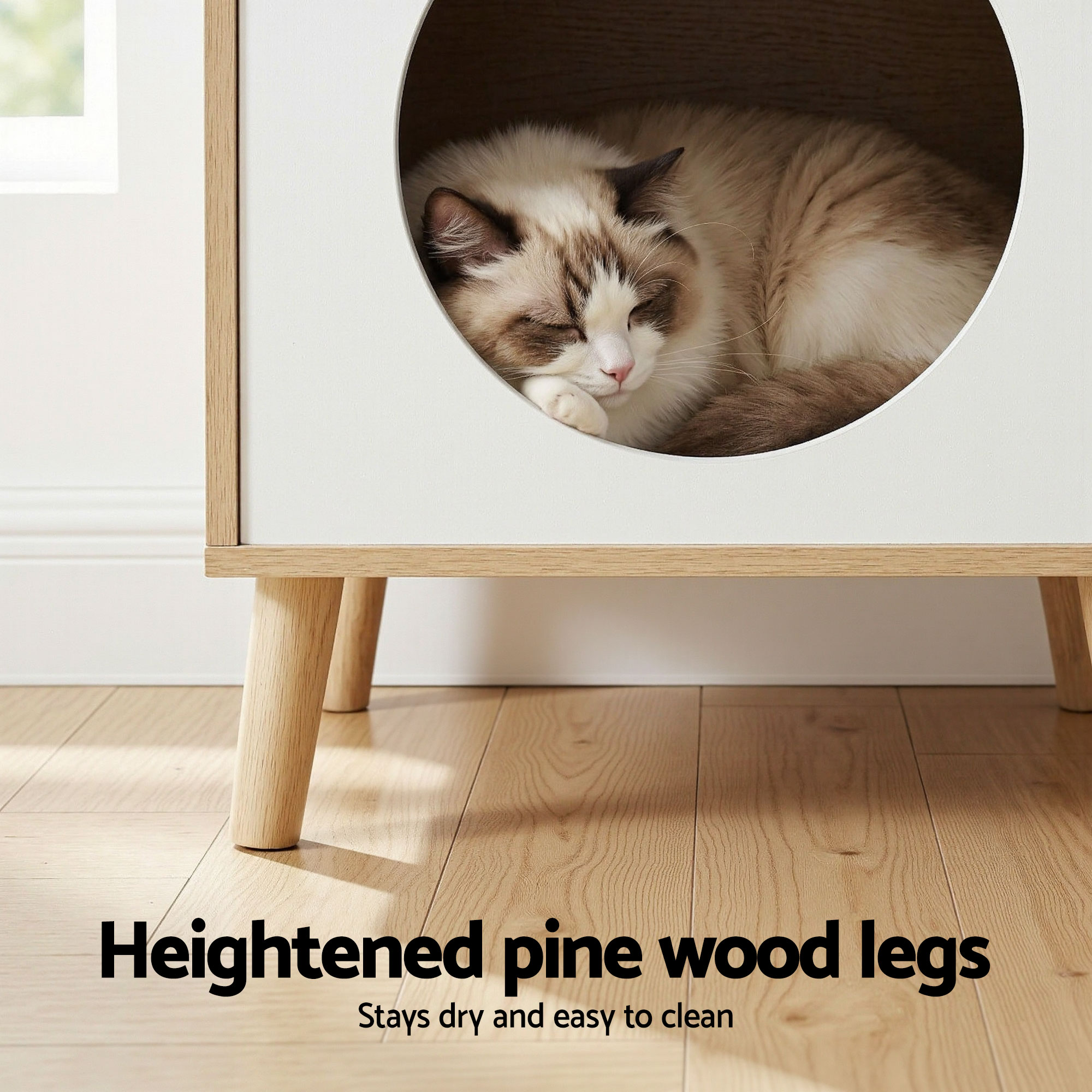 Artiss Cat Nest Bedside Table Solid Wood - Image 5