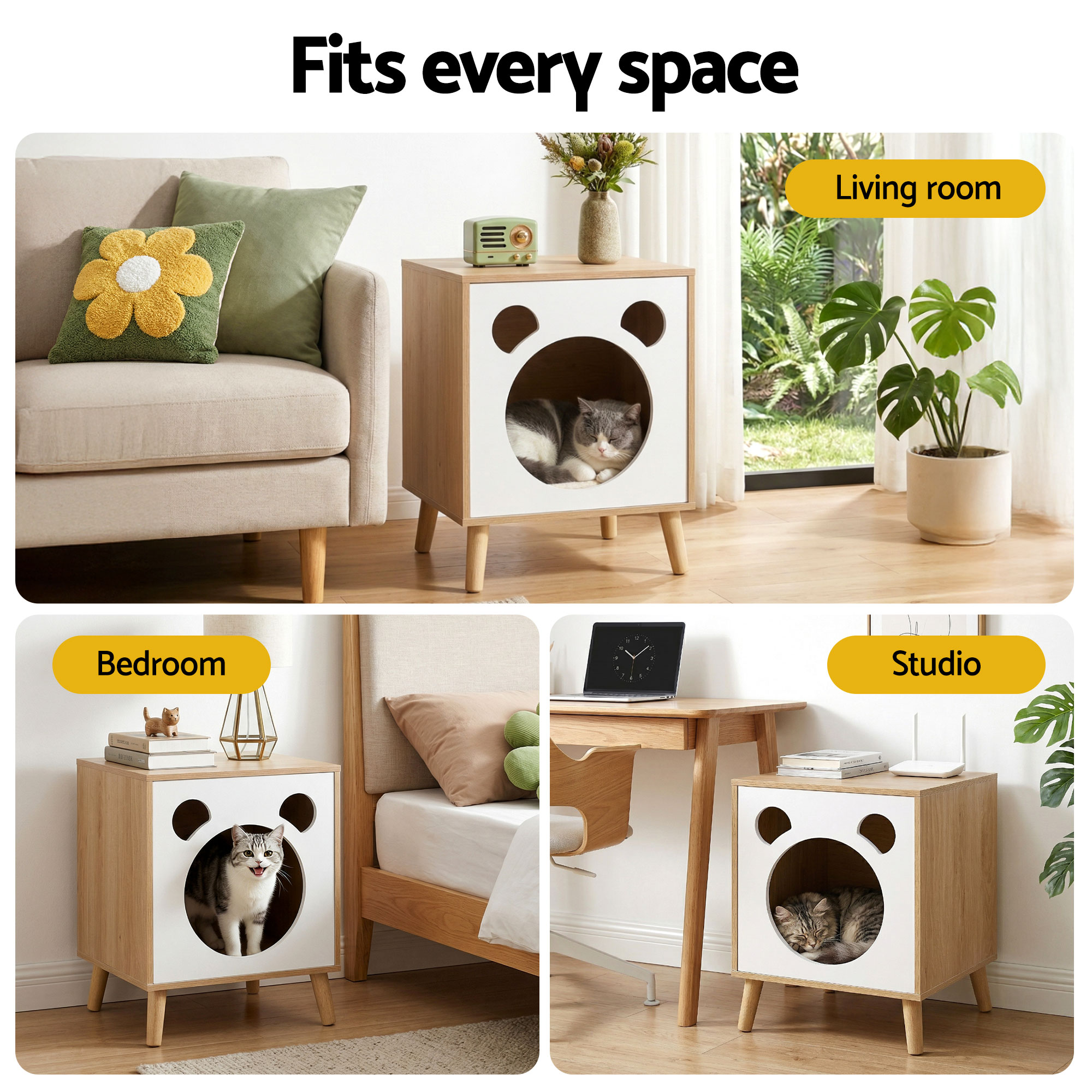 Artiss Cat Nest Bedside Table Solid Wood - Image 6