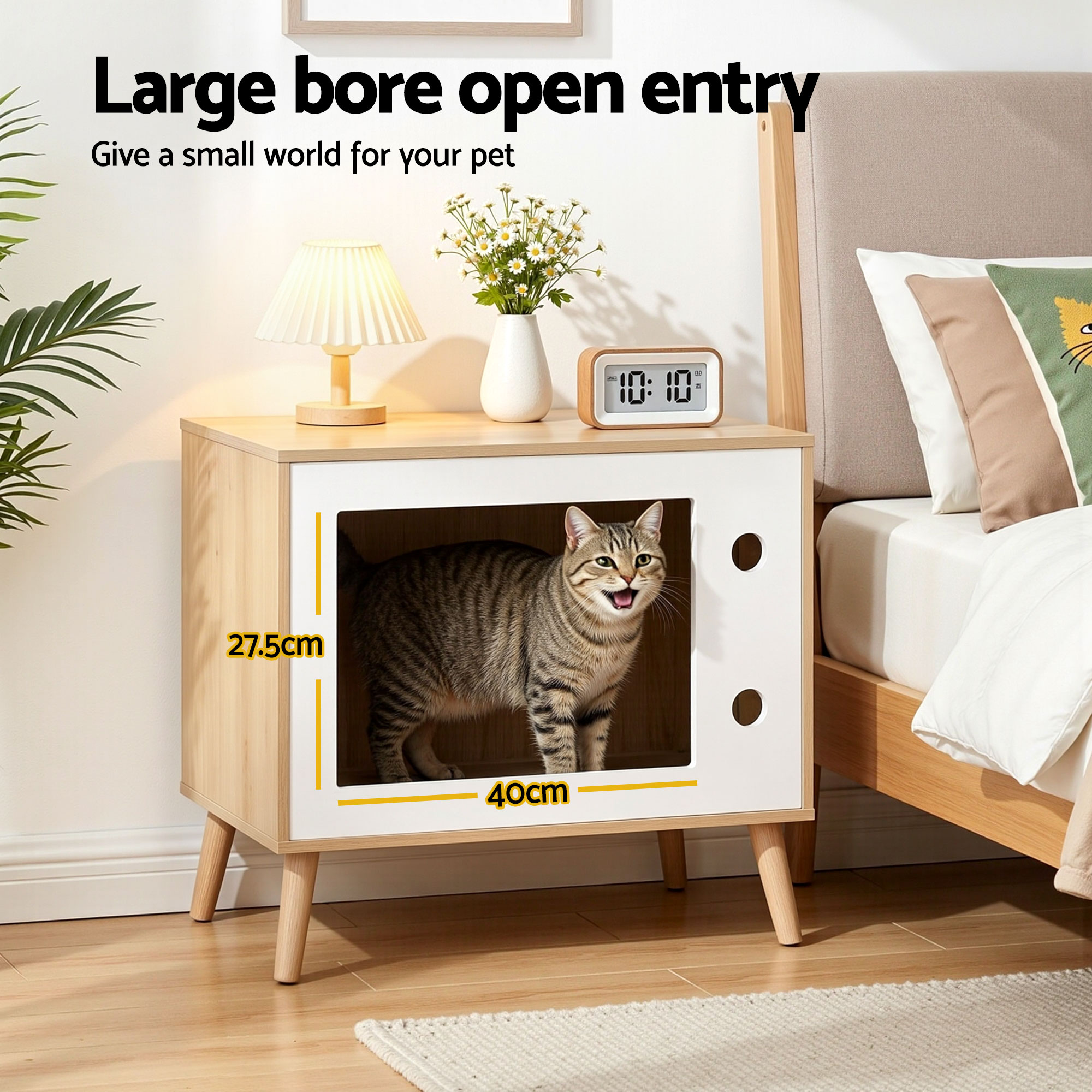 Artiss Cat Nest Bedside Table Solid Wood 60cm - Image 4