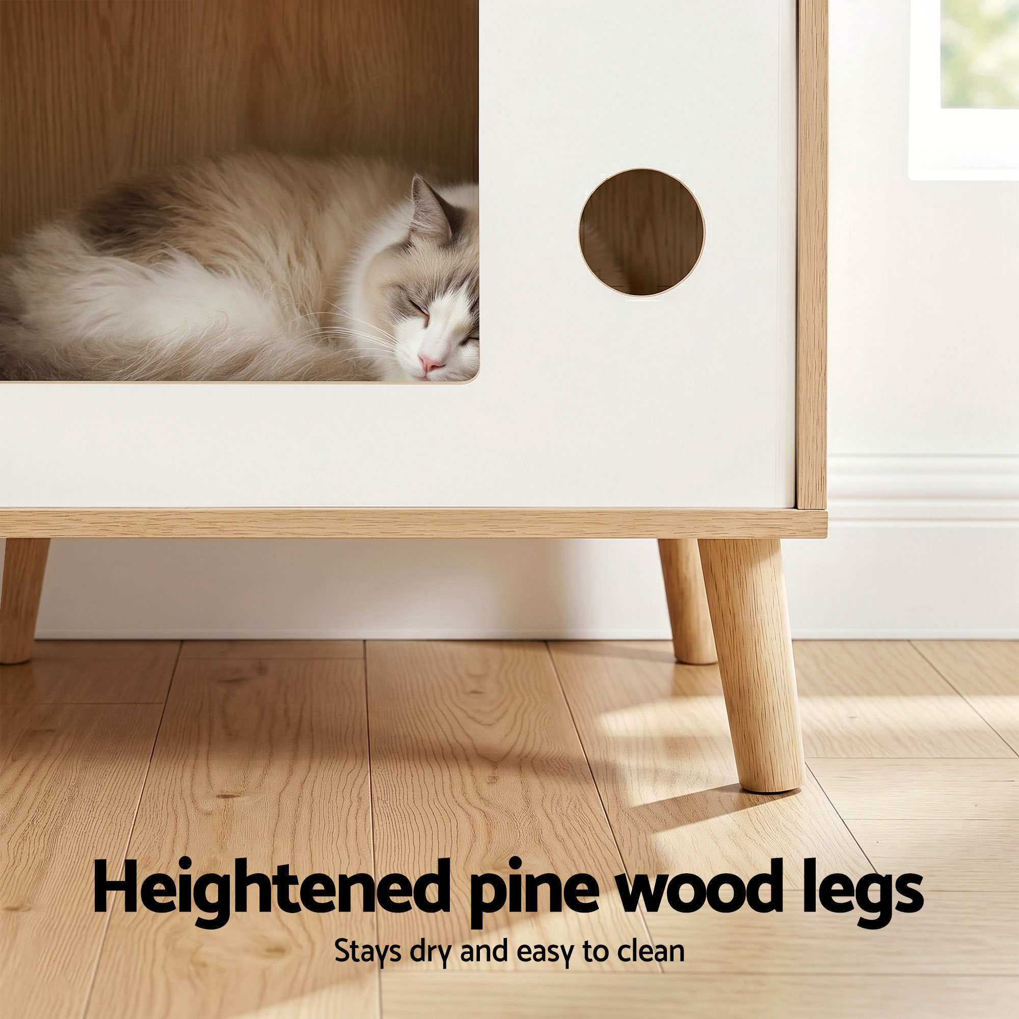 Artiss Cat Nest Bedside Table Solid Wood 60cm - Image 5