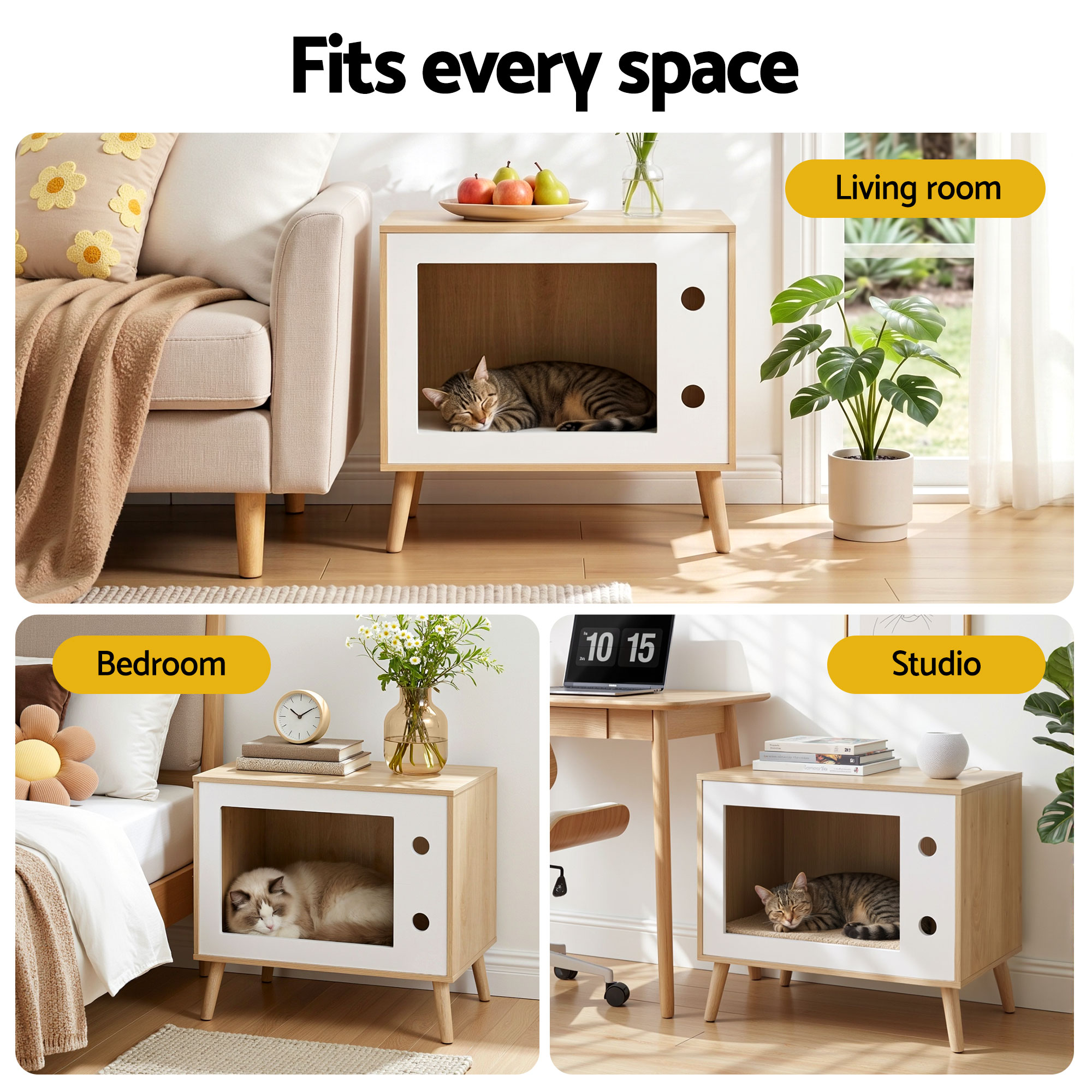 Artiss Cat Nest Bedside Table Solid Wood 60cm - Image 6