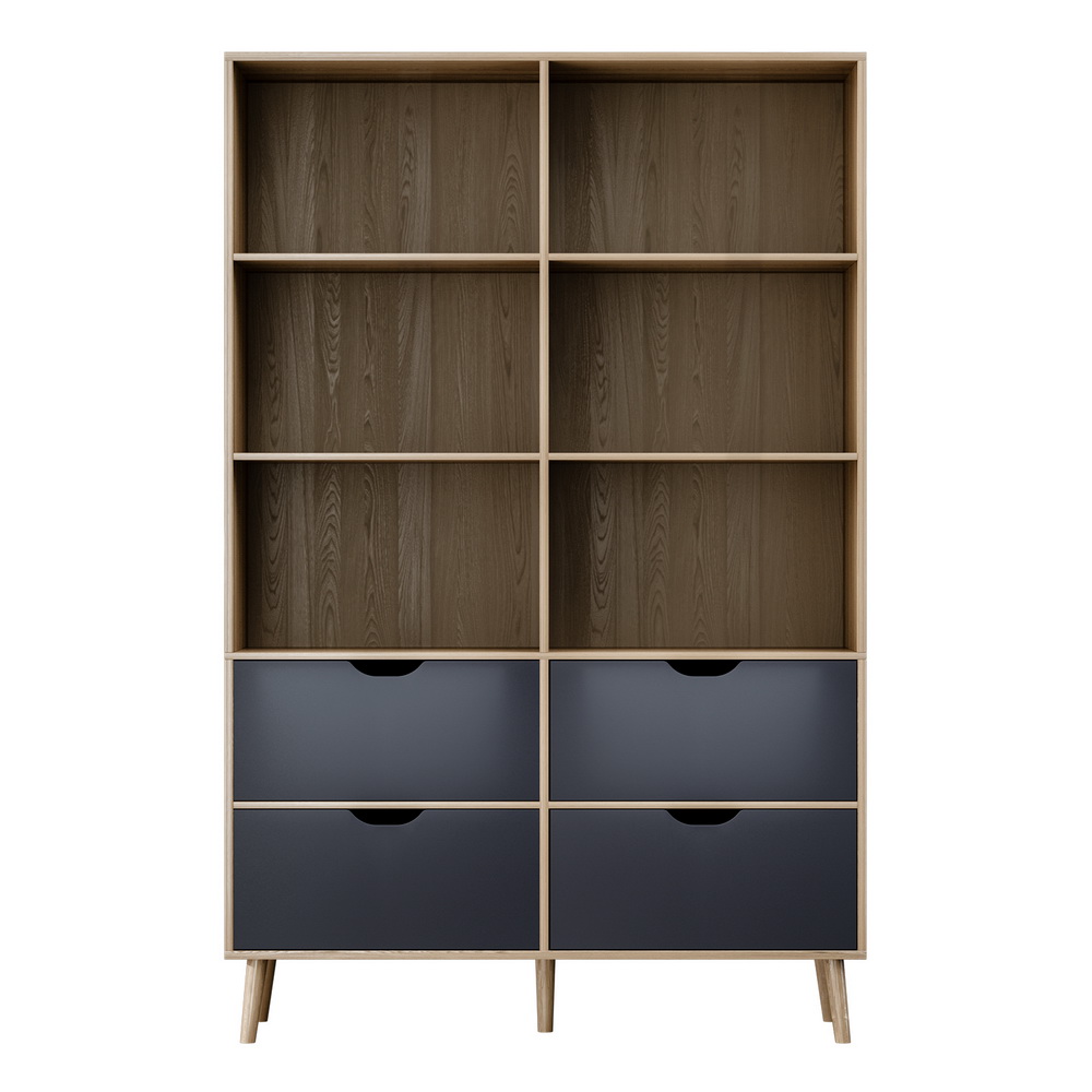 Artiss Bookshelf with 4 Drawers - MITZI Oak and Blue - Image 5