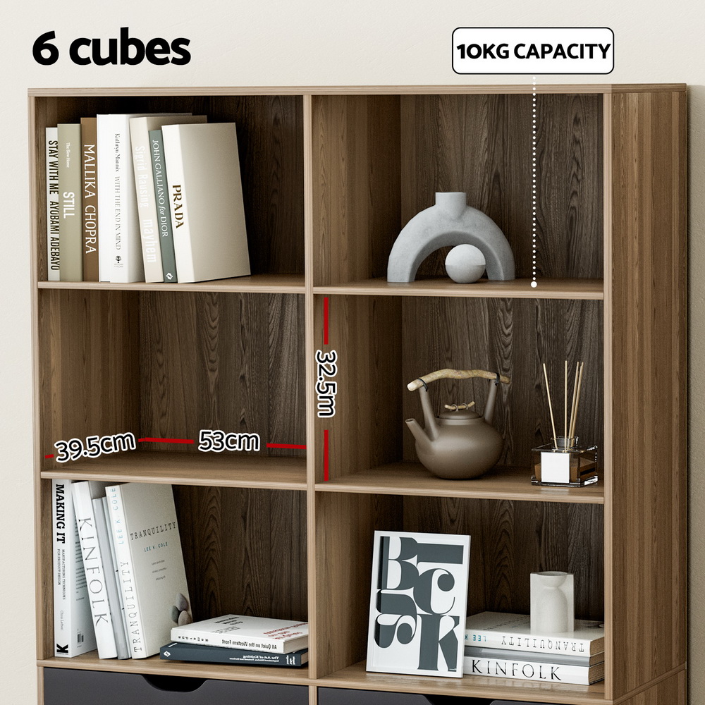 Artiss Bookshelf with 4 Drawers - MITZI Oak and Blue - Image 7
