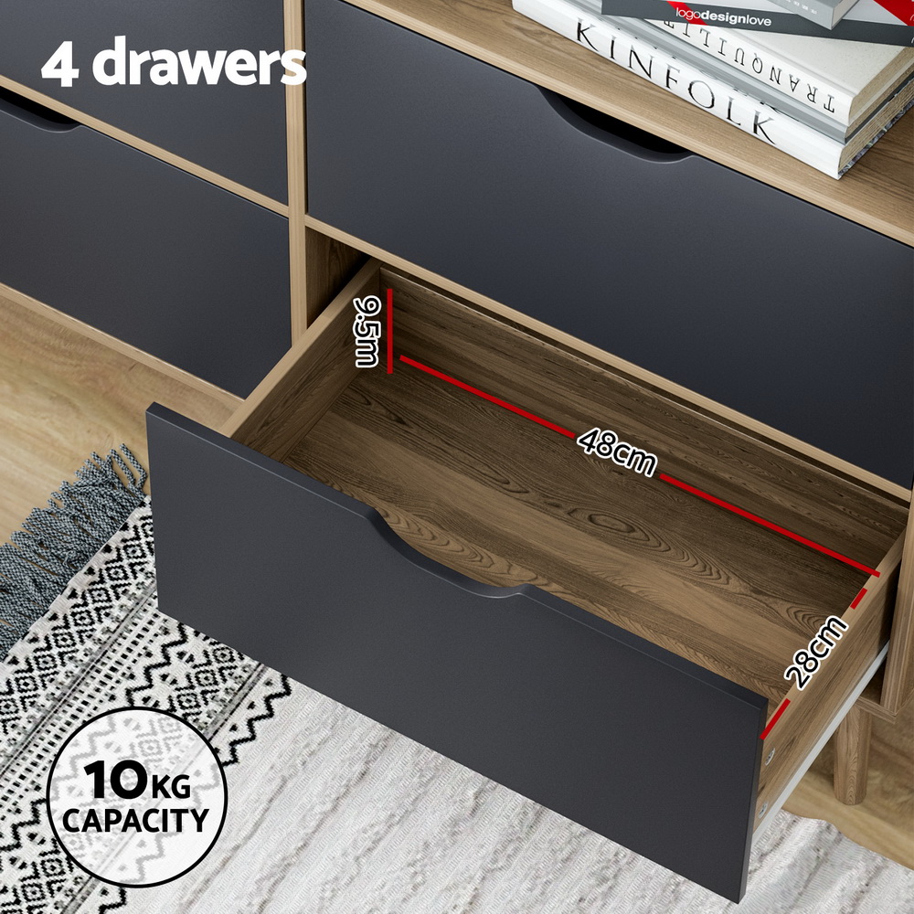 Artiss Bookshelf with 4 Drawers - MITZI Oak and Blue - Image 8