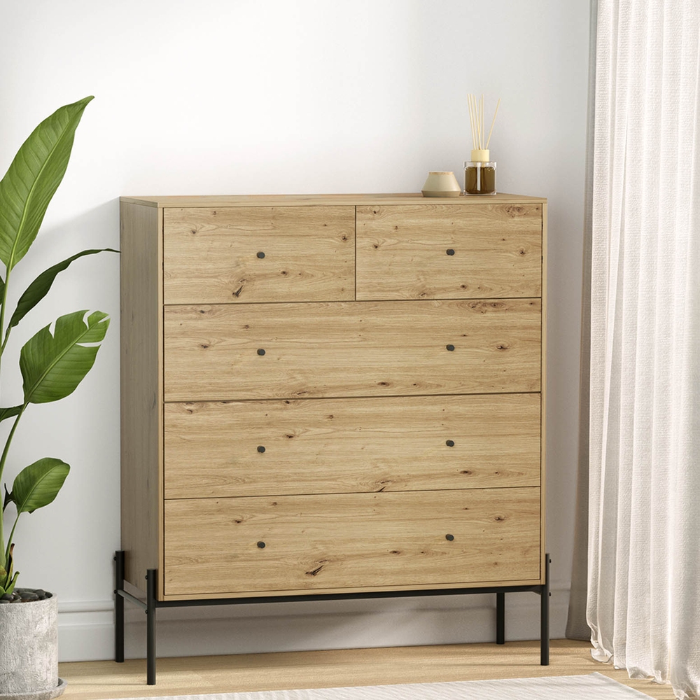 Artiss 5 Chest of Drawers - ARNO Pine - Image 1