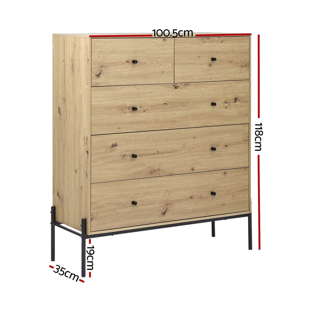Artiss 5 Chest of Drawers - ARNO Pine - Image 4