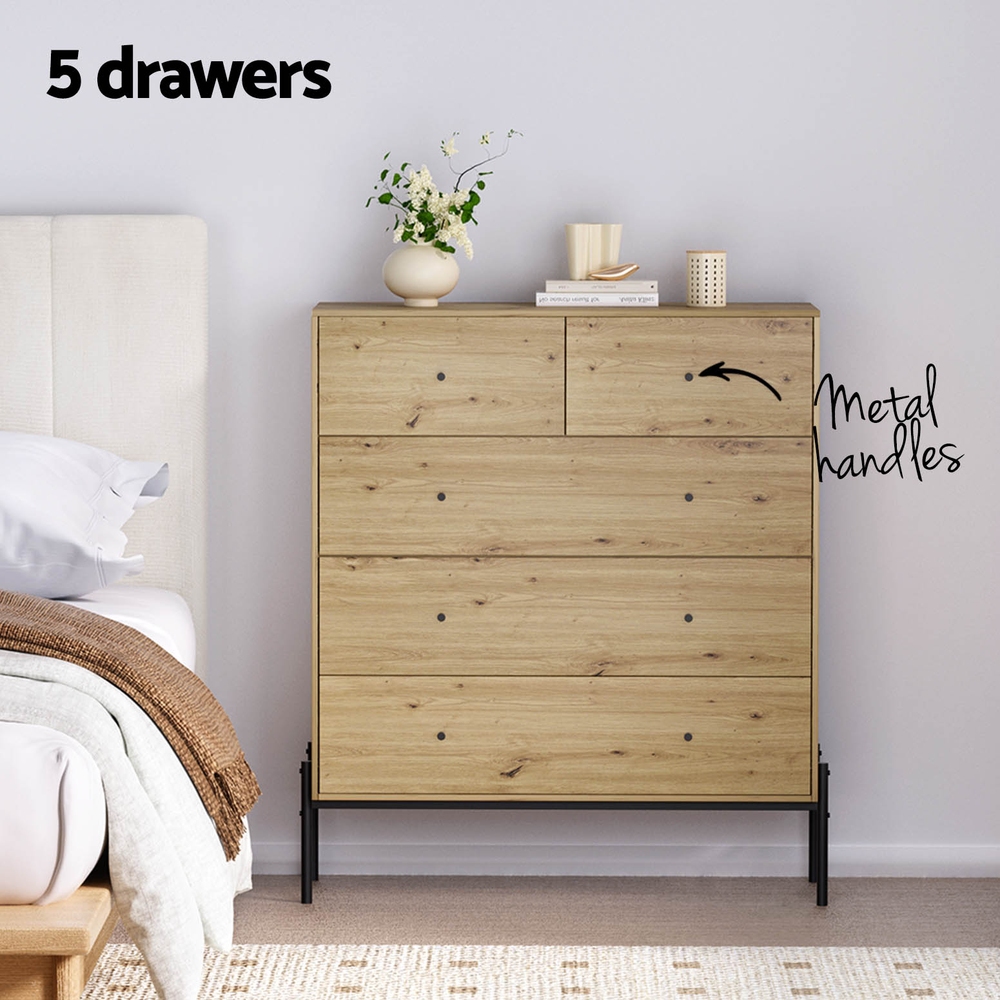 Artiss 5 Chest of Drawers - ARNO Pine - Image 6
