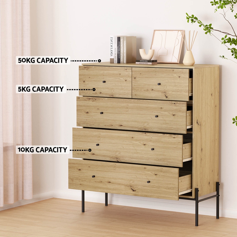 Artiss 5 Chest of Drawers - ARNO Pine - Image 7