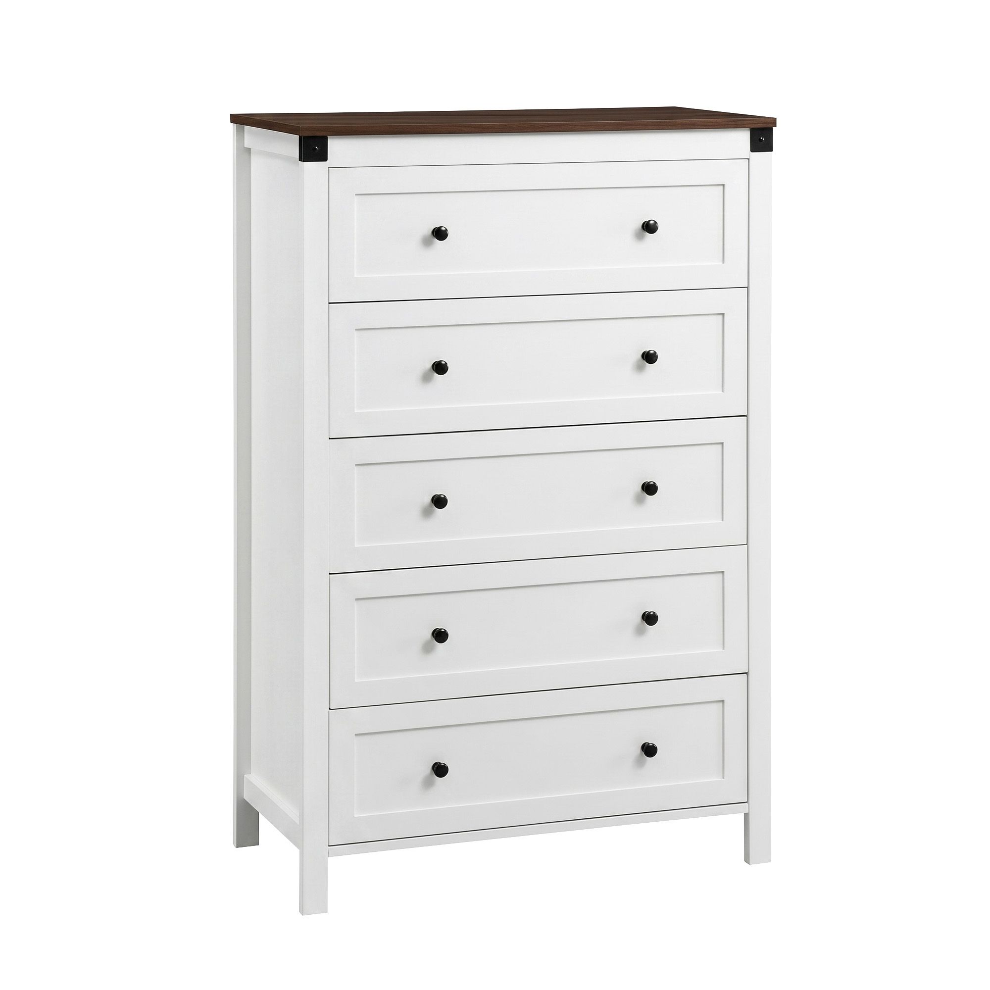 Artiss 5 Chest of Drawers Storage Tallboy White & Walnut - Image 1