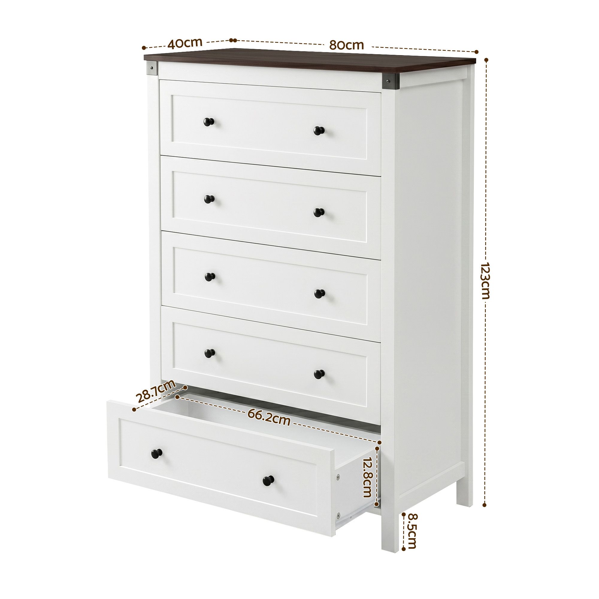 Artiss 5 Chest of Drawers Storage Tallboy White & Walnut - Image 3