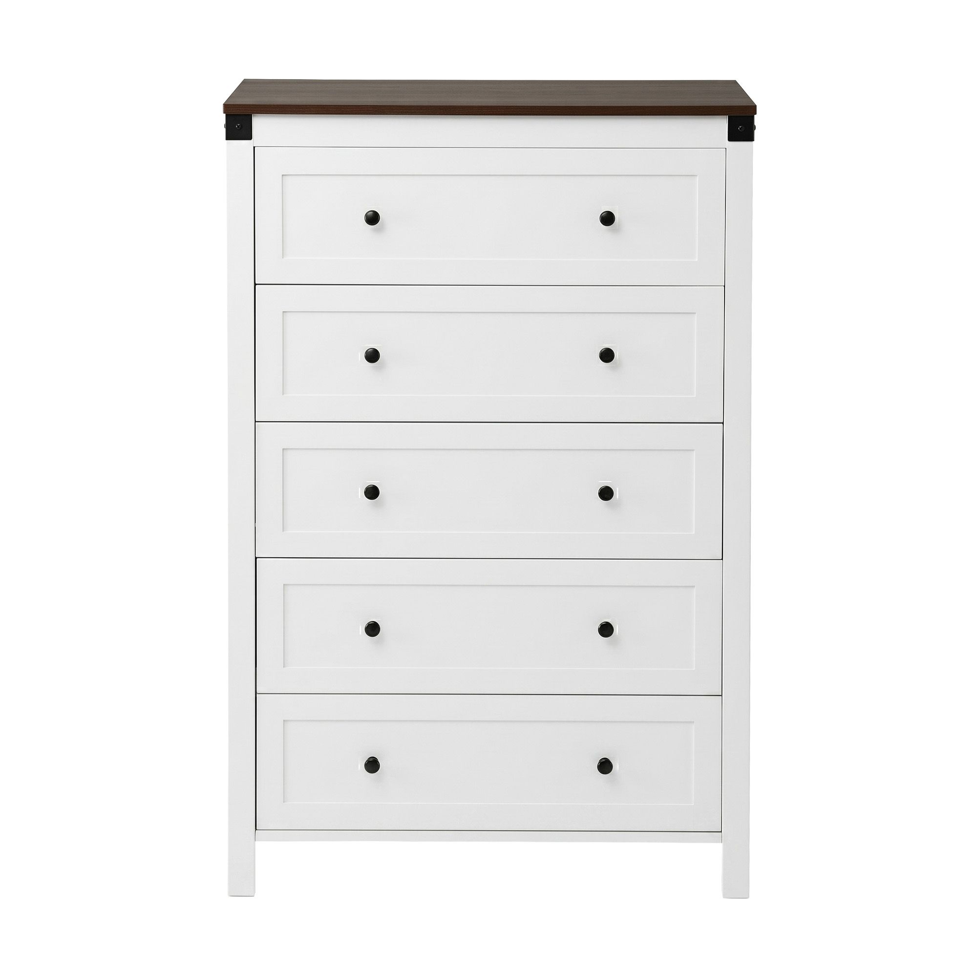 Artiss 5 Chest of Drawers Storage Tallboy White & Walnut - Image 4
