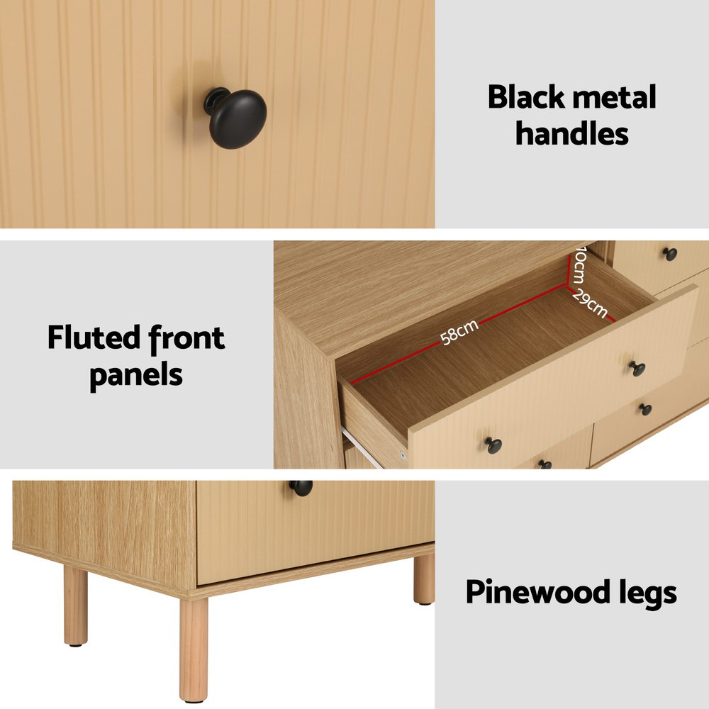 Artiss 6 Chest of Drawers Tallboy Cabinet - RUTH Pine - Image 8