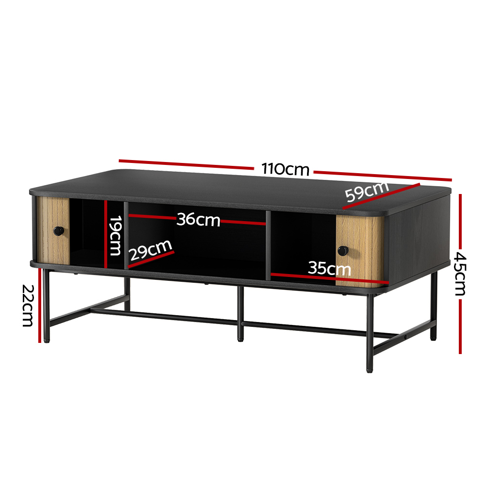 Artiss Coffee Table Sliding Drawer Door Black Boris - Image 2