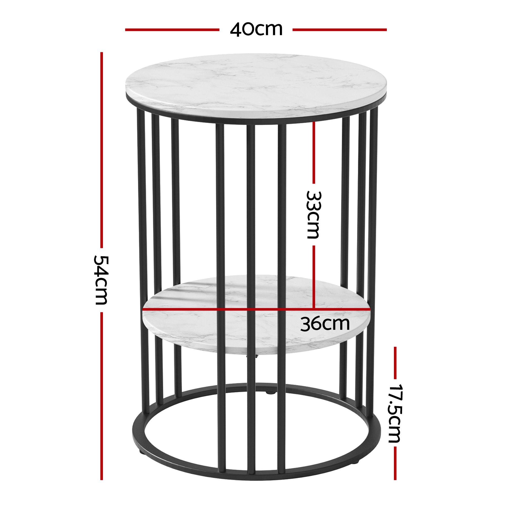 Artiss Set of 2 Side Table Coffee Table 2-Tier Round Marble Effect - Image 2