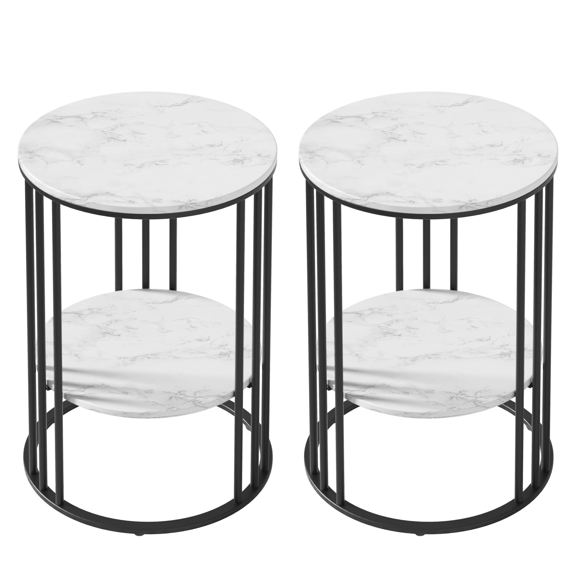 Artiss Set of 2 Side Table Coffee Table 2-Tier Round Marble Effect - Image 3