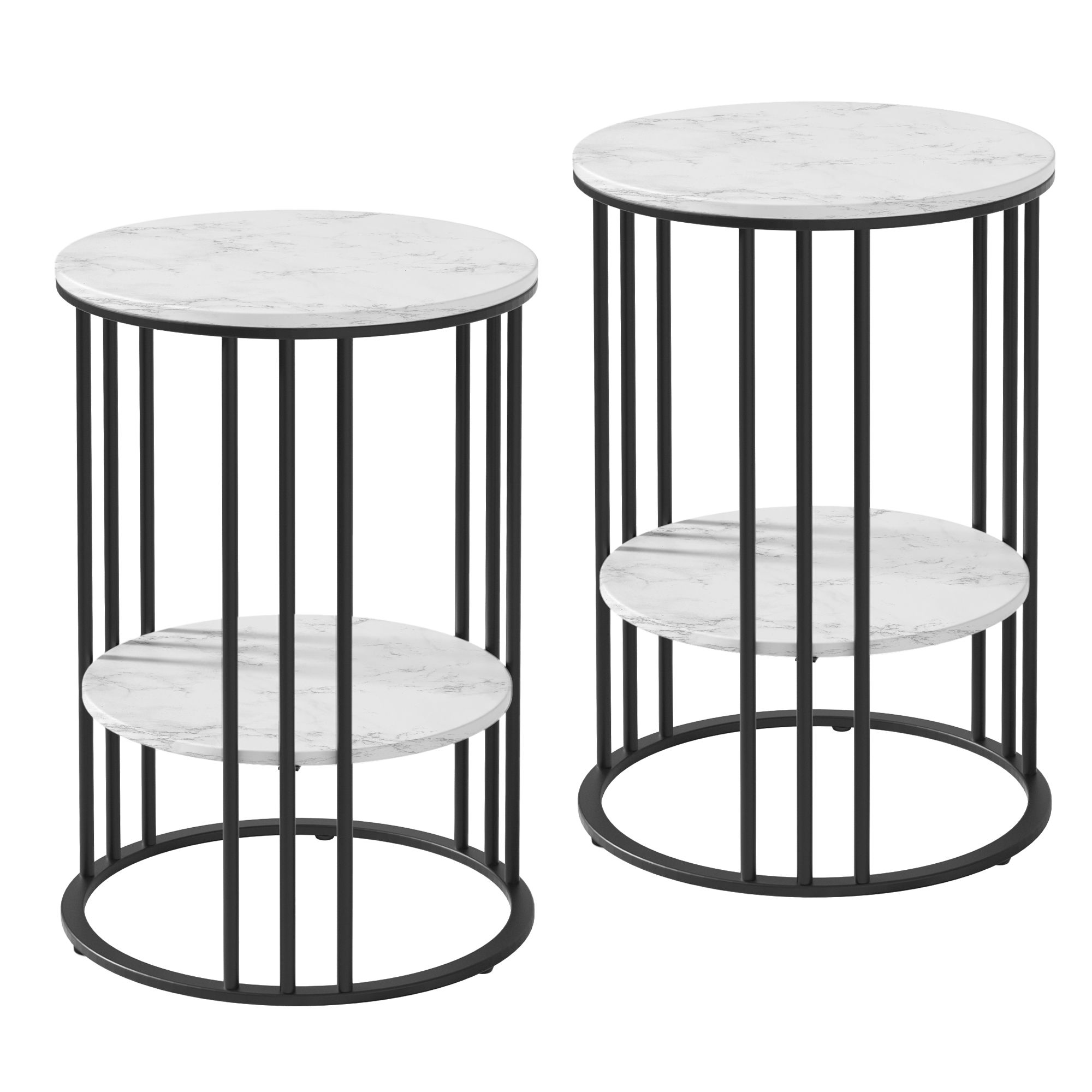 Artiss Set of 2 Side Table Coffee Table 2-Tier Round Marble Effect - Image 7