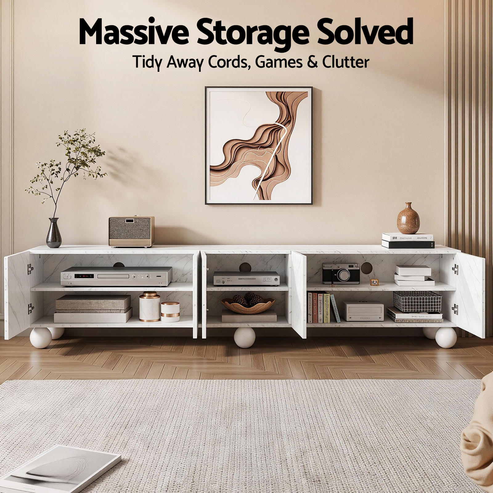 Artiss TV Unit Entertainment Unit Storage Cabinet 200cm White - Image 5
