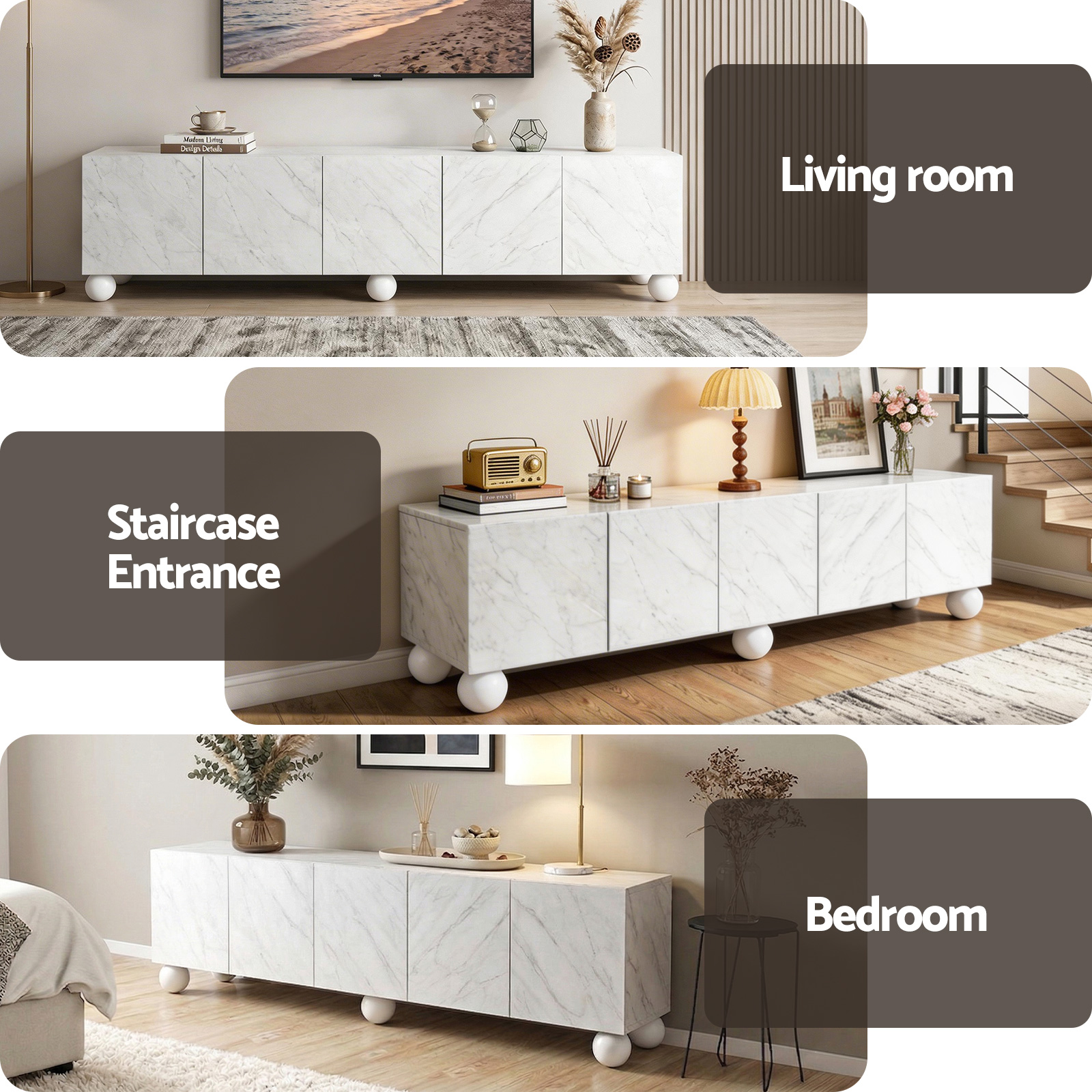 Artiss TV Unit Entertainment Unit Storage Cabinet 200cm White - Image 8