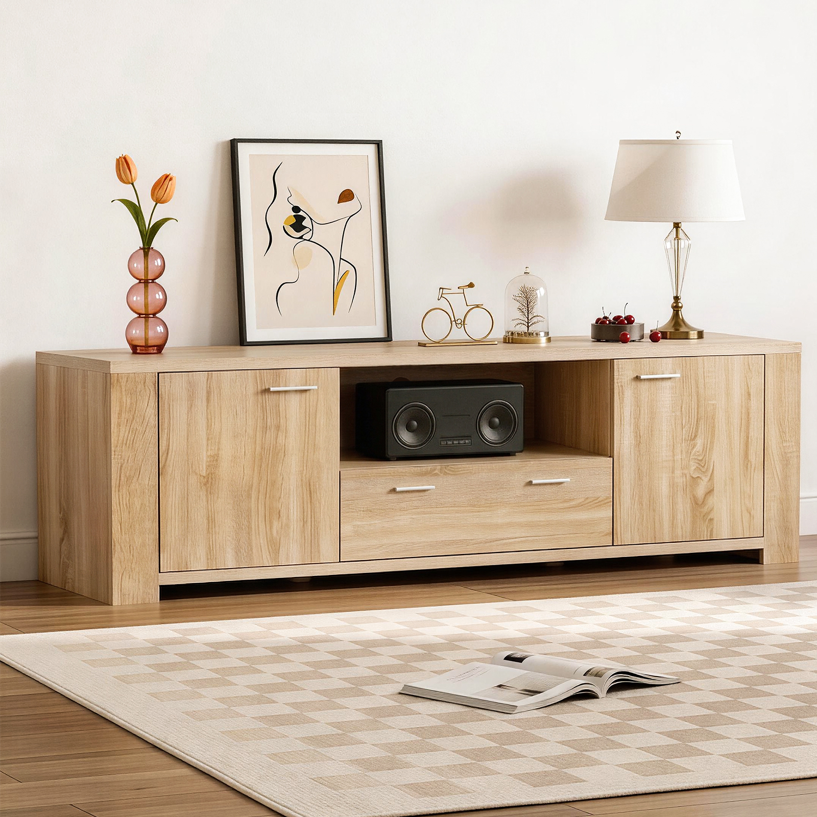 Artiss 180cm TV Unit Entertainment Unit Storage Drawer Cabinet Pine - Image 1