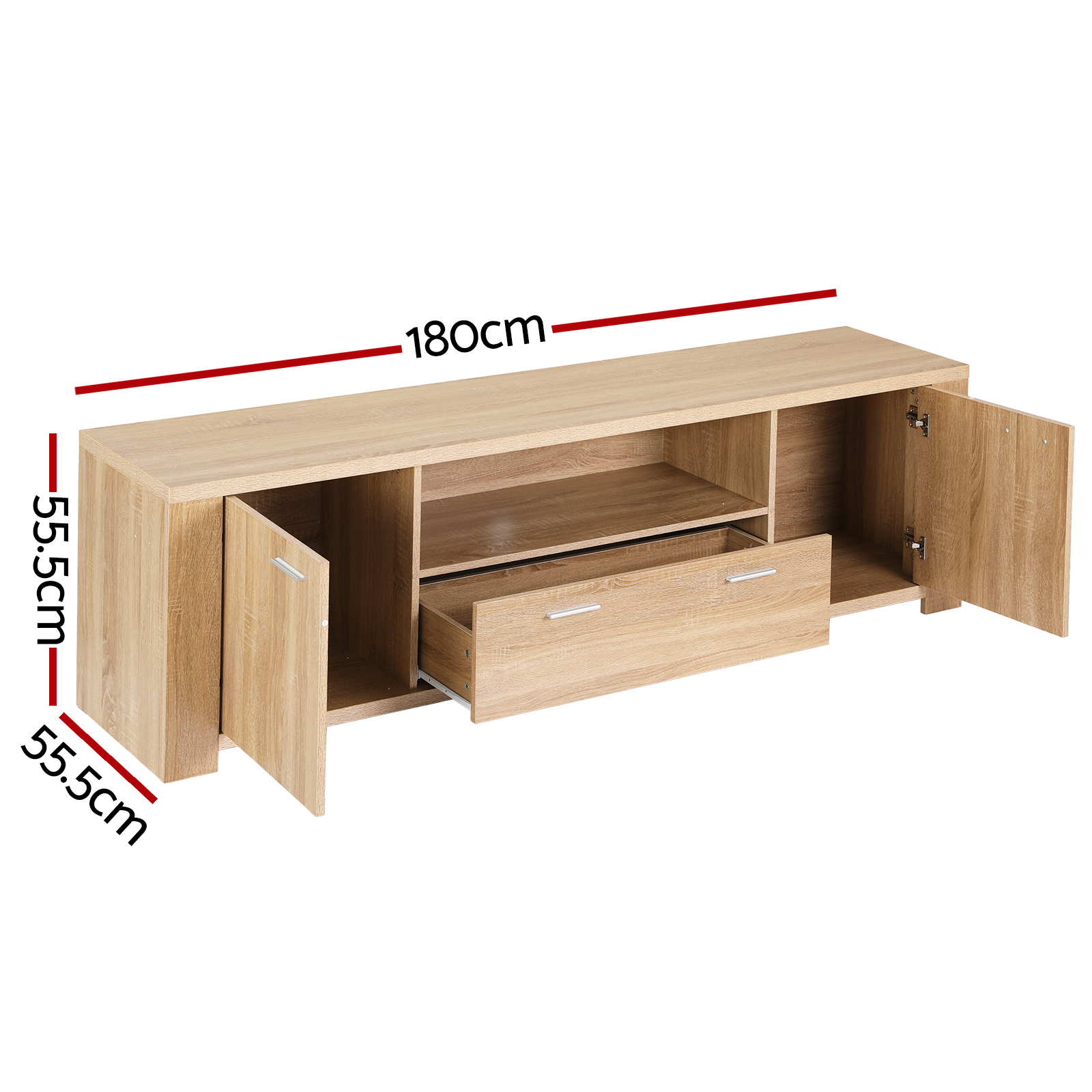 Artiss 180cm TV Unit Entertainment Unit Storage Drawer Cabinet Pine - Image 3