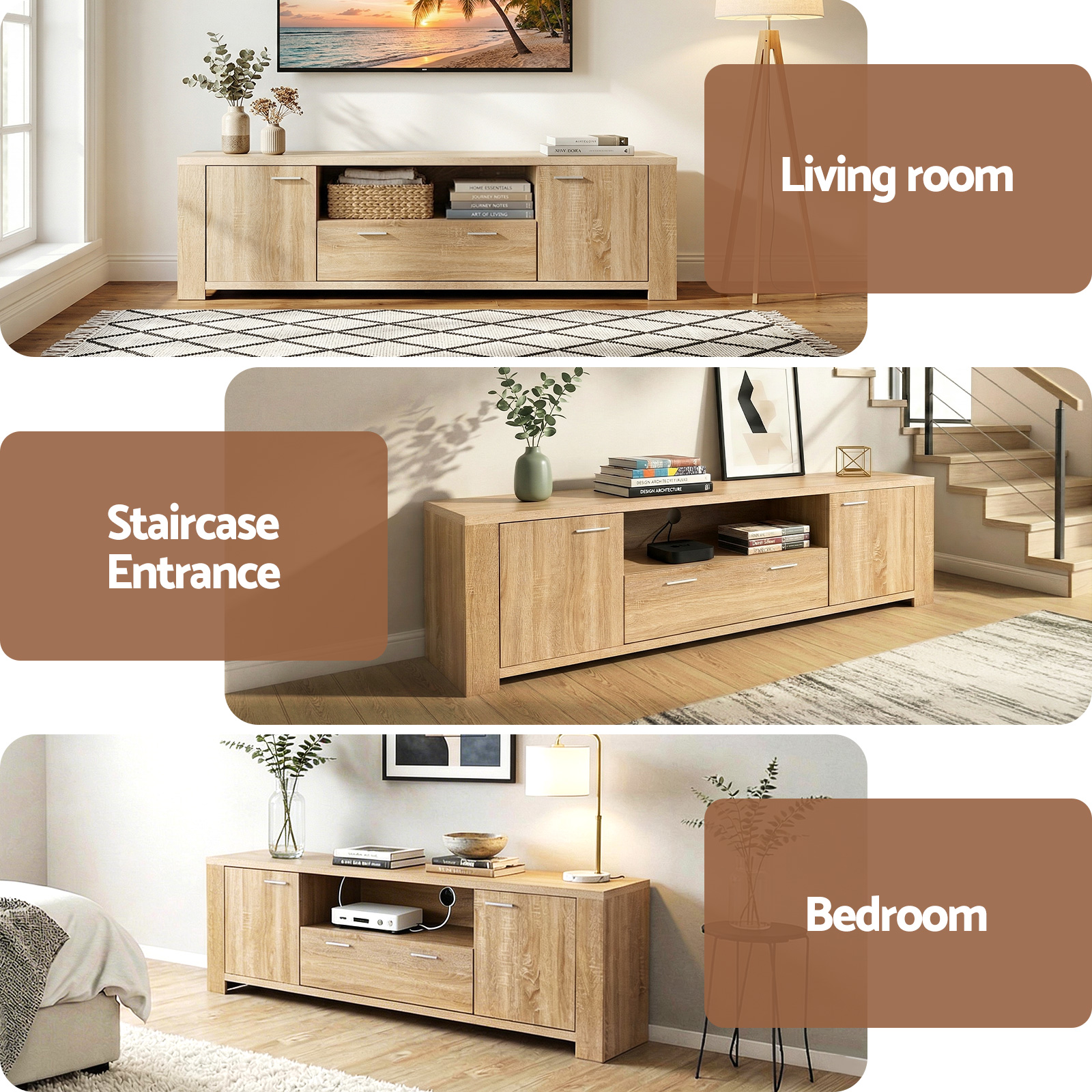 Artiss 180cm TV Unit Entertainment Unit Storage Drawer Cabinet Pine - Image 8