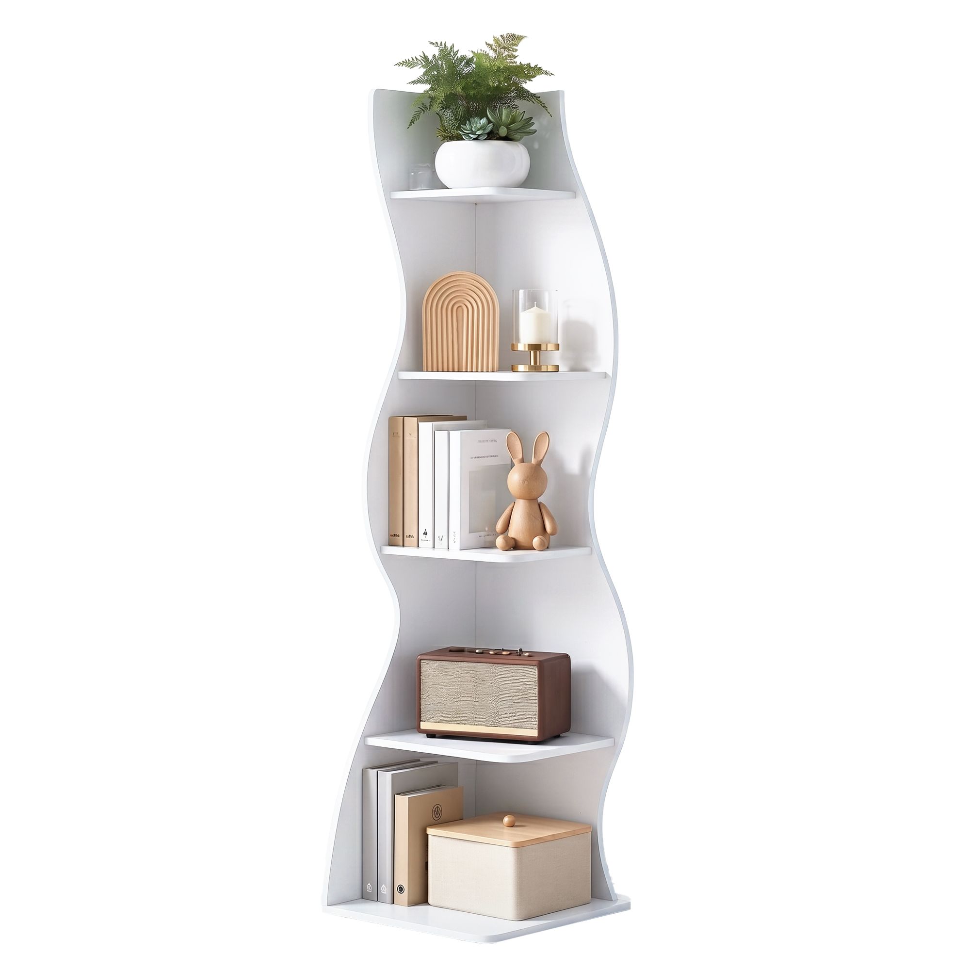 Artiss 5-Tier Bookshelf Corner Shelf S-shaped Storage Rack White - Image 2