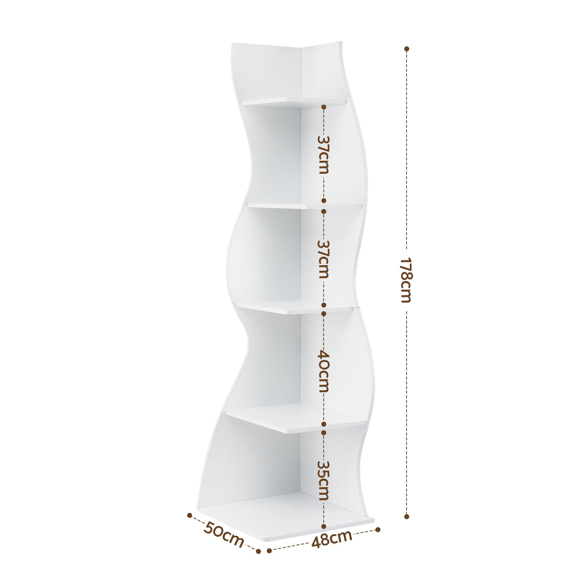 Artiss 5-Tier Bookshelf Corner Shelf S-shaped Storage Rack White - Image 3