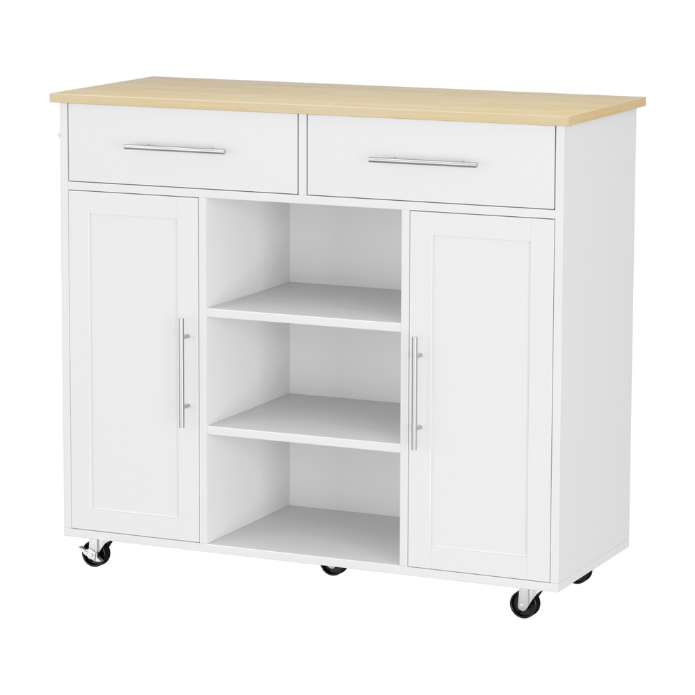 Artiss Kitchen Island Trolley Rolling Serving Cart Storage Drawer Cabinet 100cm White - Image 1