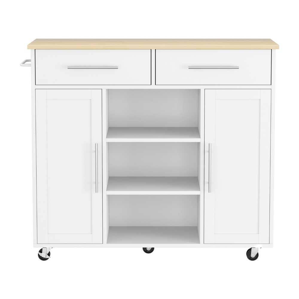 Artiss Kitchen Island Trolley Rolling Serving Cart Storage Drawer Cabinet 100cm White - Image 4
