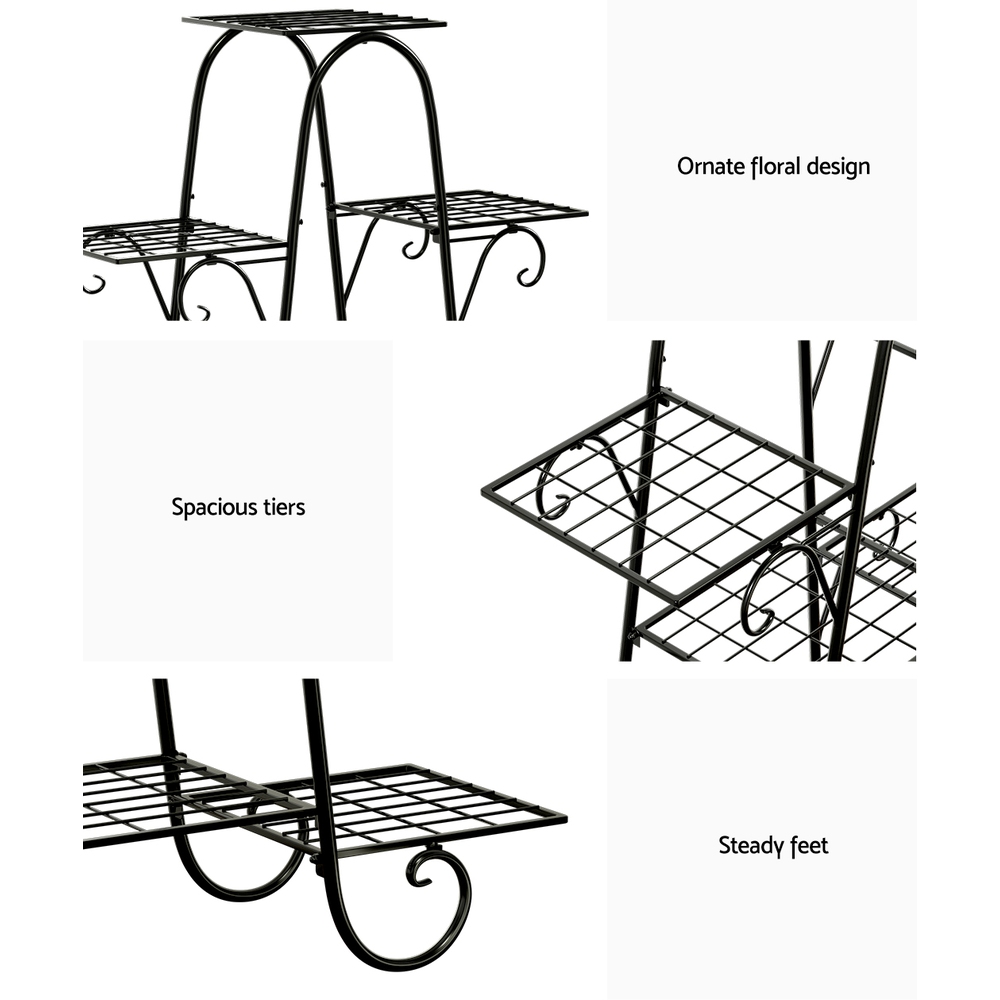 Artiss Plant Stand 9 Tier Metal Flower Pot Shelf Black - Image 7