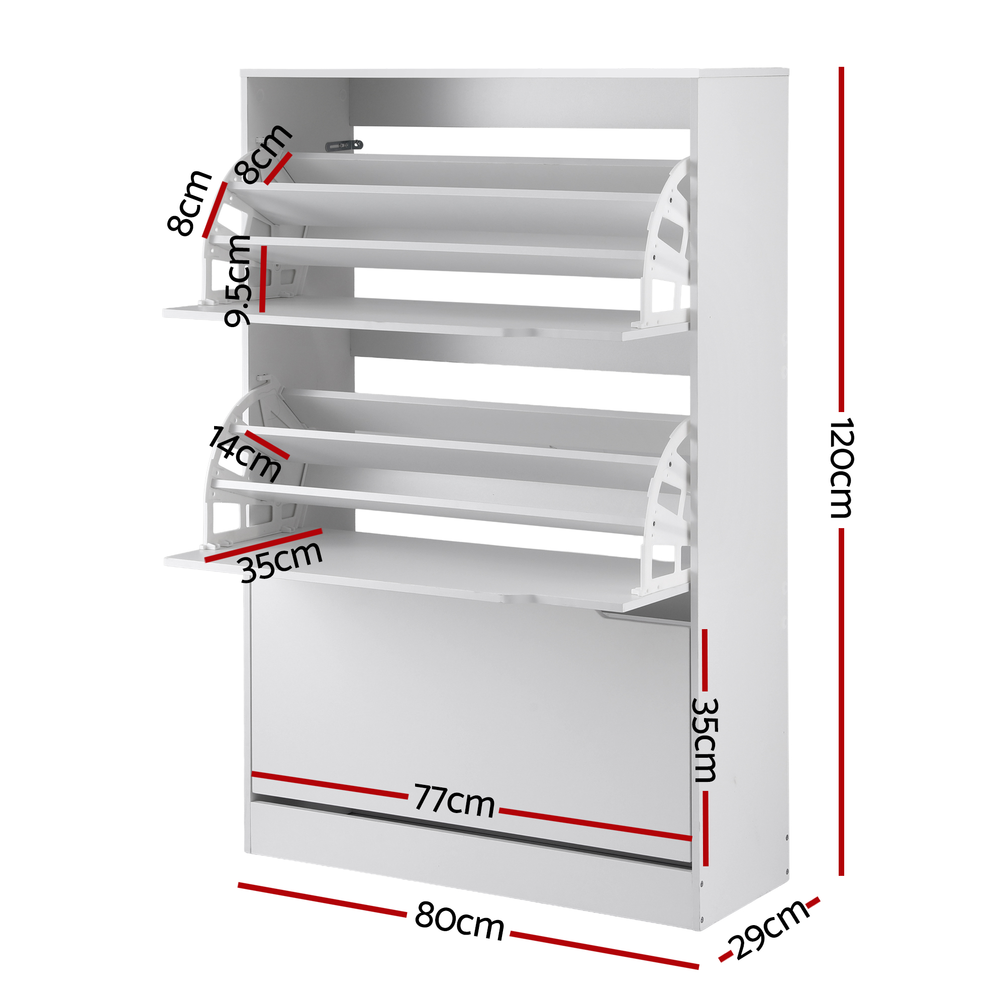Artiss Shoe Rack Cabinet 24 Pairs Adjustable Shelf White - Image 3